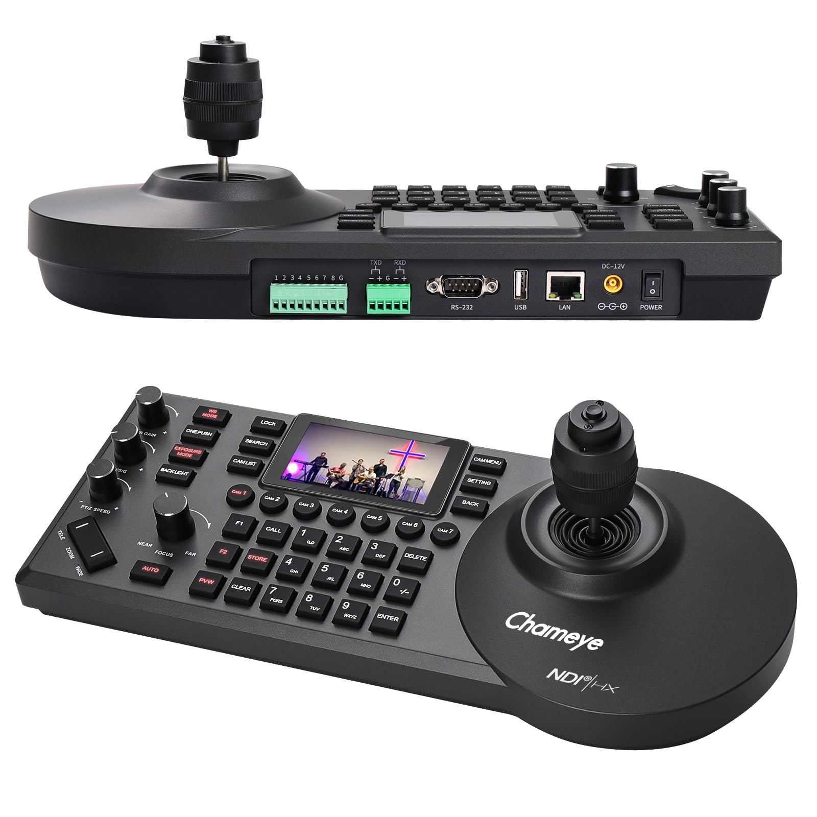 Chameye Controller per Telecamera PTZ NDI con Joystick 4D, Tastiera Controller PTZ IP PoE, Schermo LCD da 3 pollici per YouTube OBS vMix Live Streaming, fornito con licenza NDI (E300)