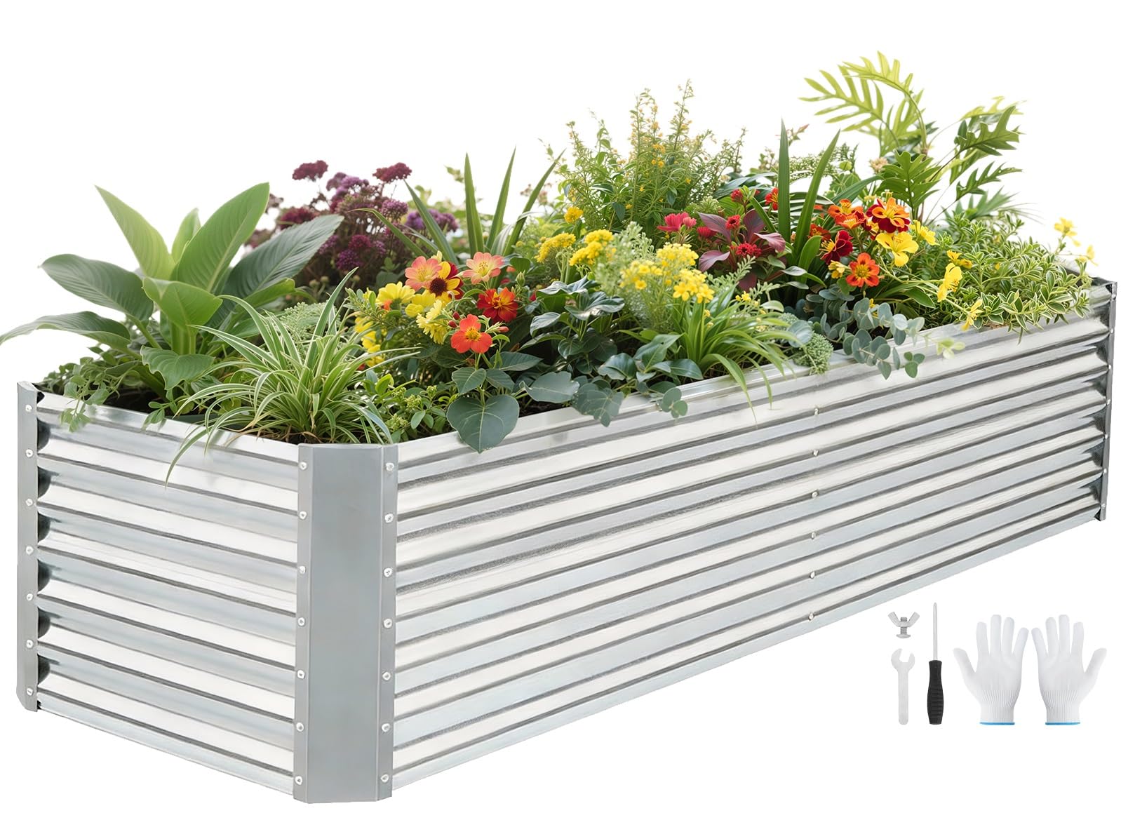 VIREO GARDEN Galvanized Raised Bed,240X60X60CM Planter Box,Silver-1Pcs — image 1