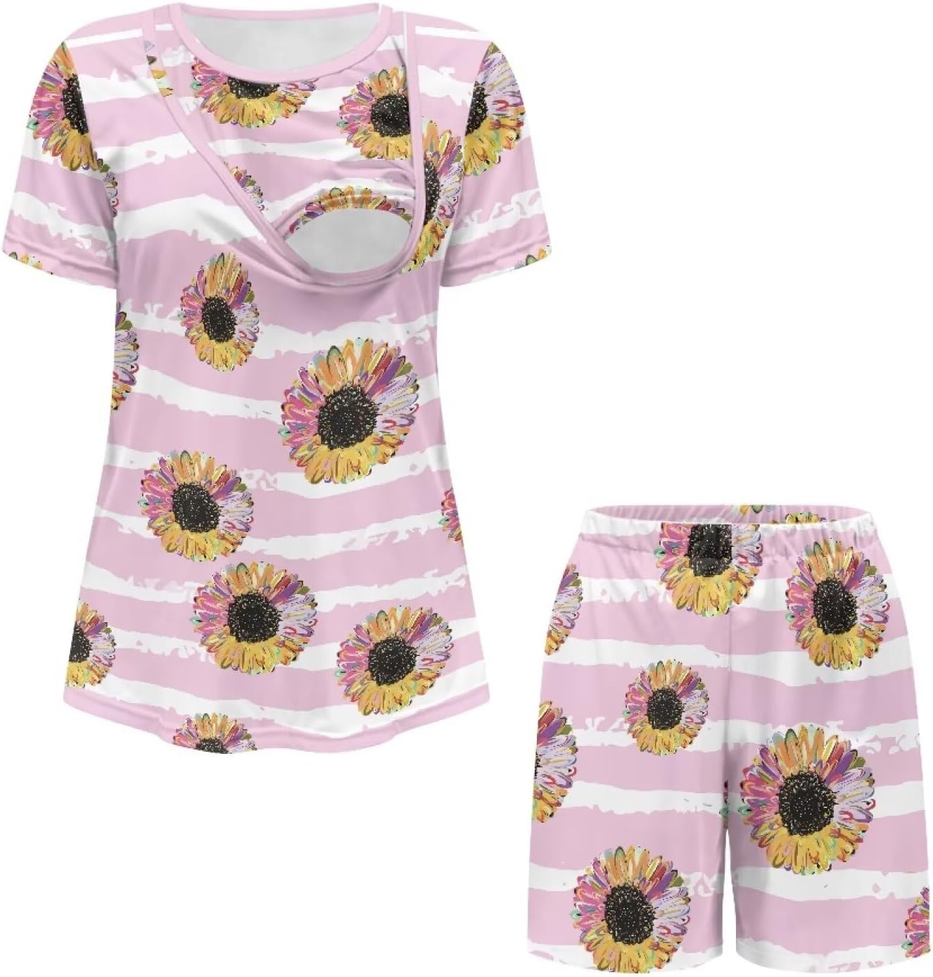 2 Pack Maternity Nursing Pajamas Sets for Women, Double Layer Sleepwear for Summer S-2XL Size