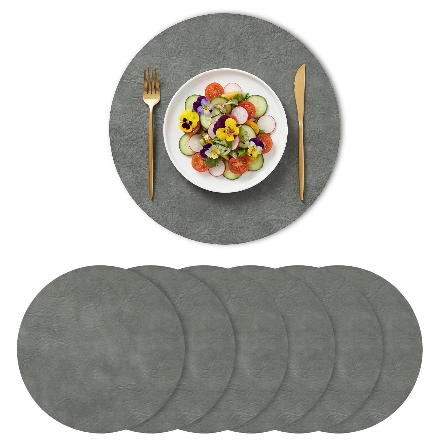 Artoid Mode Grey Faux Leather Winter Placemats Round 38cm Set of 6