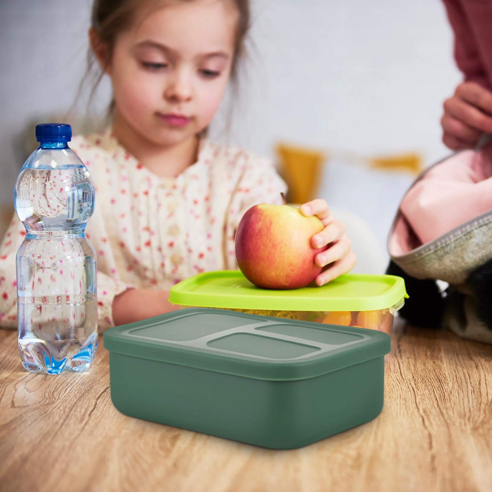 Zerodeko Boîte à Déjeuner en Silicone 3 Compartiments 420ml Micro-ondes Sûre Compartiment Droit pour Repas Maison ou Bureau
