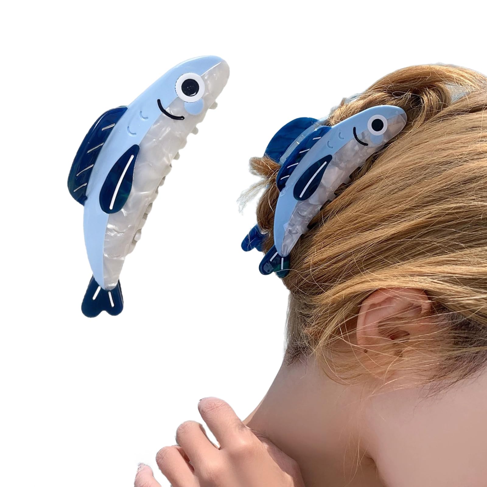 Lomehue Women Sardine Hair Clip Acetate Funny Hair Claw Clips Novelty Hairpin Cute Barrettes for Holiday Gift 1 Piece (Acetate-12.5cm)