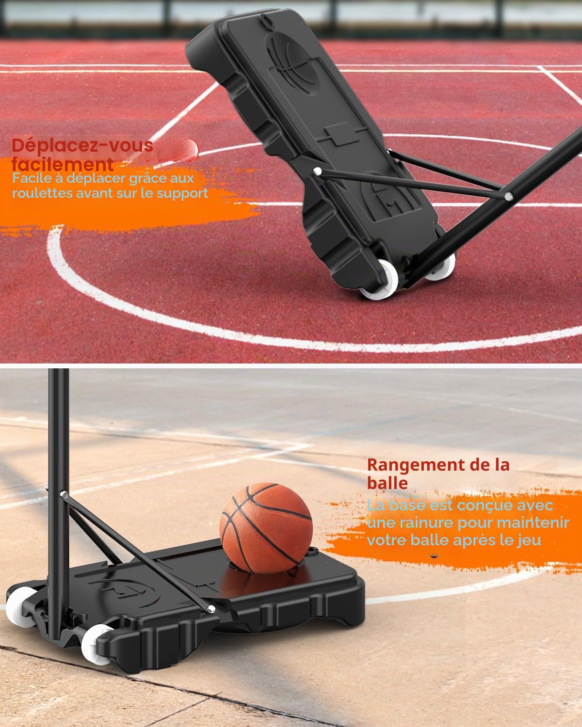 Panier de Basket Portable Intérieur/Extérieur- Réglable (1.5m-2.1m) avec Panneau Incassable 84cm - Roues de Transport - pour Enfants/Ados/Jeunes - Polycarbonate Renforcé