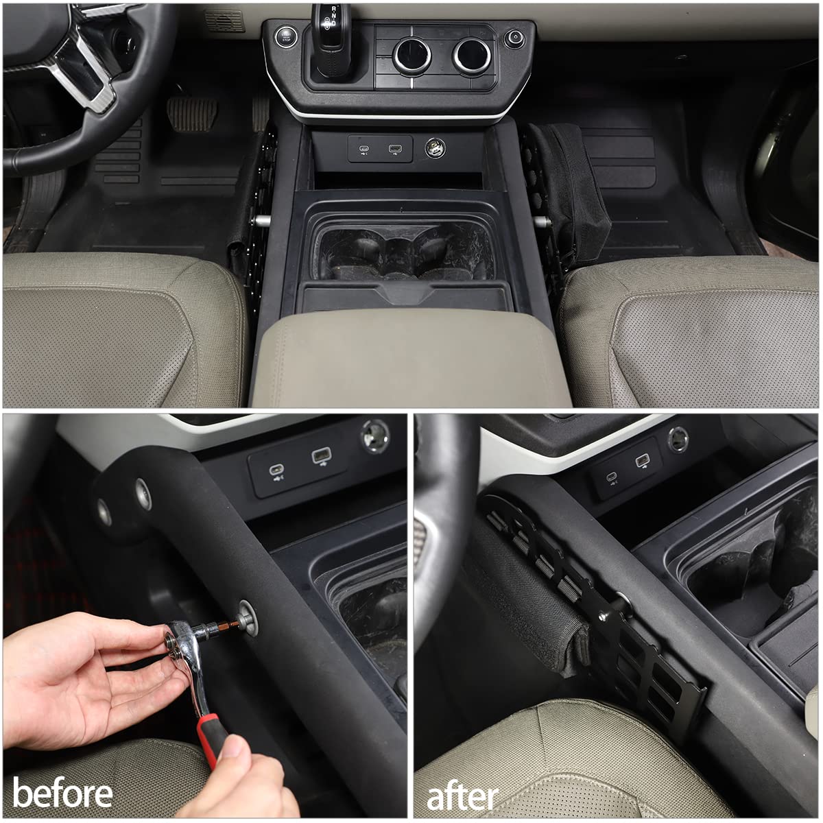 Para Land Rover Defender 90 110 2020-2022 Aleación de aluminio Consola central Control lateral Bolsa de almacenamiento Rack Organizador multifuncional