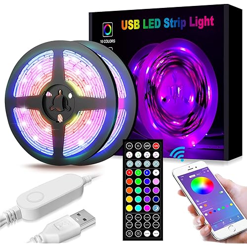 USB 32.8ft LED Light Strips,Smart LED Strip Lights for Bedroom16 Million Colors, 300 Light Beads, 3 Control Ways(APP+Remote Control+Control Box),2 Rolls of 16.4ft