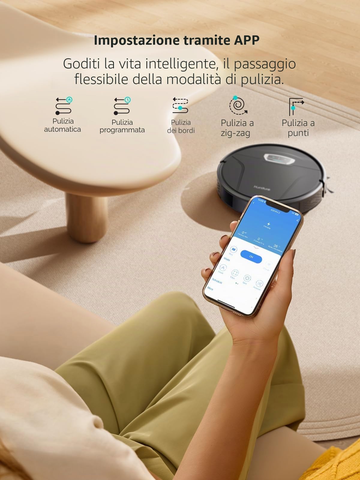 HONITURE G20 Pro Robot aspirapolvere con funzione di pulizia, con una potente aspirazione di 4500 Pa, 7,6 cm, con controllo app, autonomia di 180 minuti, ideale per peli di animali, tappeti e