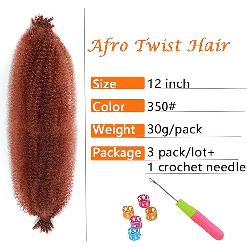 Miniatura 2 de Cabello afro trenzado Springy de 12 pulgadas, paquete de 3 paquetes de color rojo cobre preesponjado, cabello trenzado Marley Twist para mujeres
