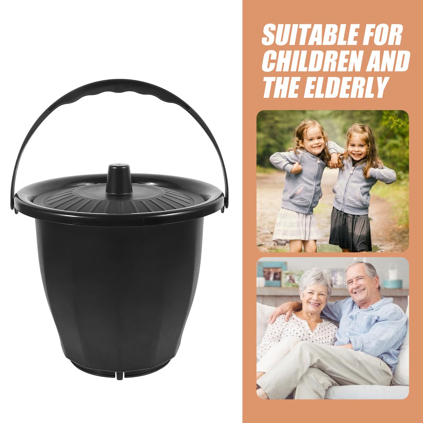 PLAFOPE Orinal para Niños y Ancianos de Plástico Negro, Portátil y Estable Tapa, Diseño Redondo Ligero Adecuado para Dormitorio y Uso Doméstico
