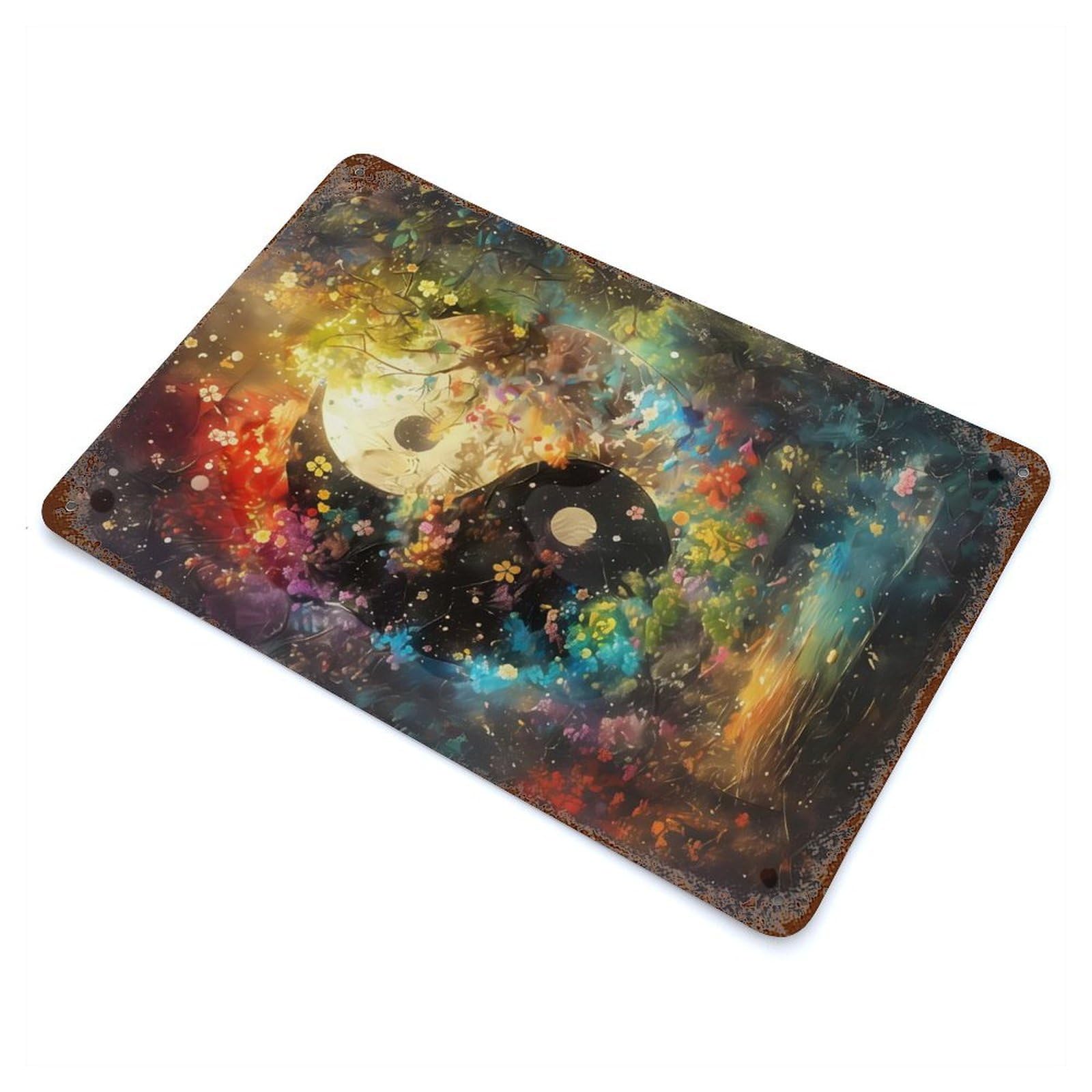 Yin Yang Nature Art Vintage Wall Sign 11.8"x7.9", Rust Effect Metal Decor for Living Room, Hallway And Home Decor