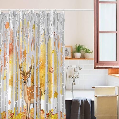 Miniatura 5 de Cortina de ducha de otoño, juego de cortina de ducha de bosque con 12 ganchos, tela impermeable de poliéster, tela abstracta, árbol natural,