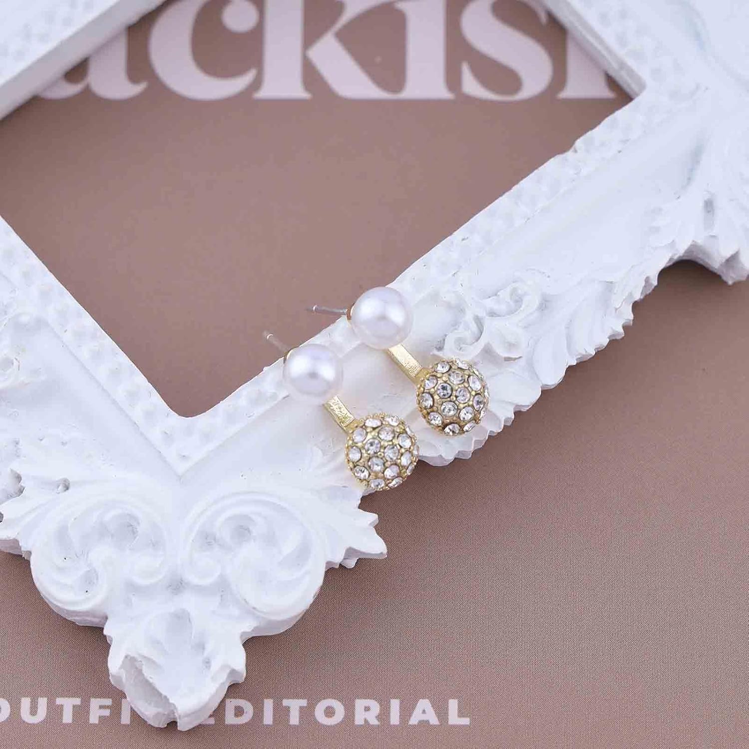 Vintage Crystal Pearl Ear Jacket Earrings Round Rhinestone Earrings Bling Cz Stud Earrings Gold Crystal Pearl Earrings Jewelry for Women - Image 4