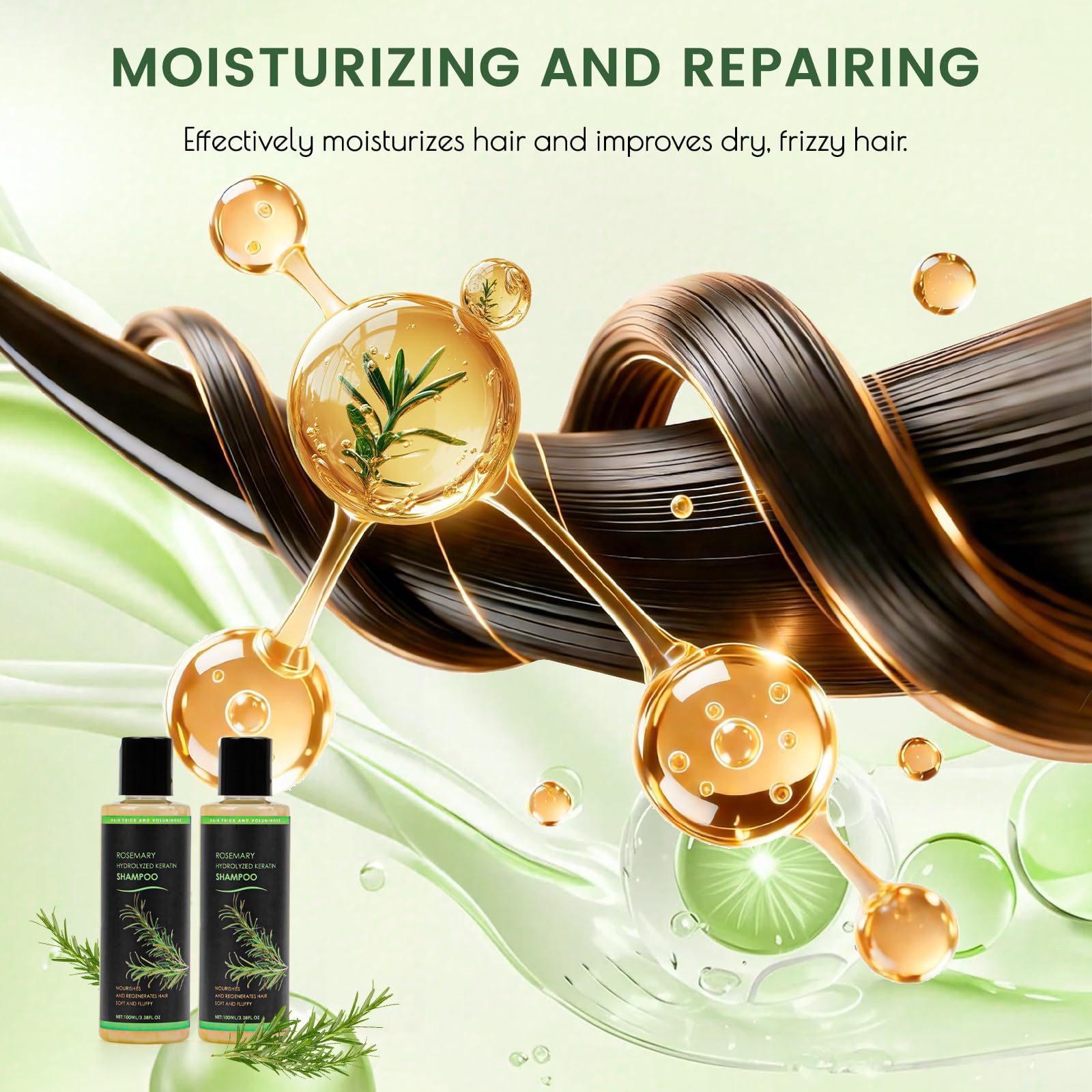 Shampoo au romarin pour la croissance des cheveux, shampooing organique au romarin Hair Growth Shampoo, épaississant naturel et fortifiant à la kératine hydrolysée contre la perte de cheveux fins et
