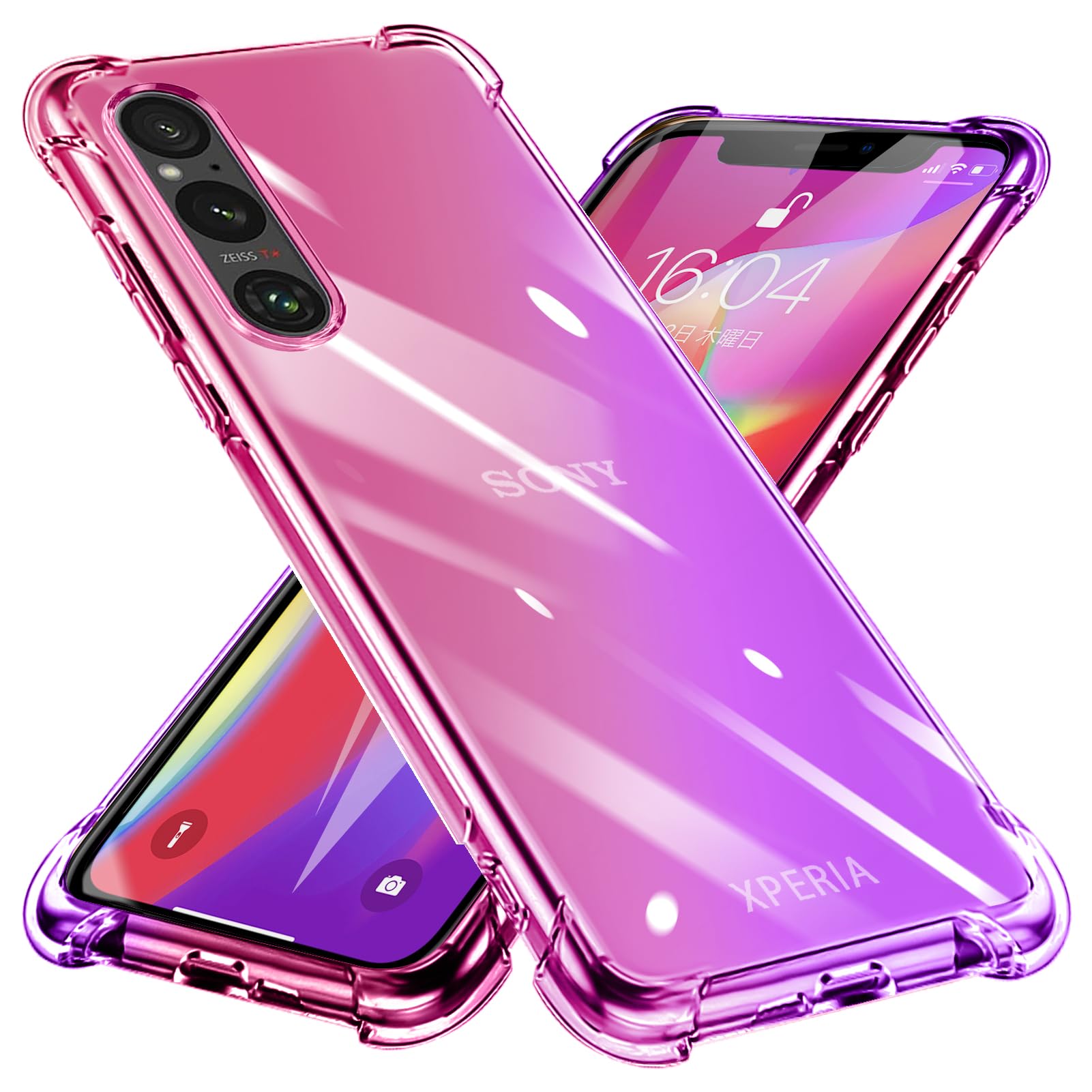 Xperia 1 VI 用 ケース クリア TPU グラデーション色 SO-51E SOG13 用 ケース 耐衝撃 エクスペリア1 vi 用 カバー 透明 一体型 落下防止 防塵 変形防止 ソニー 用 カバー ピンク/紫 W-CSZH-011-02
