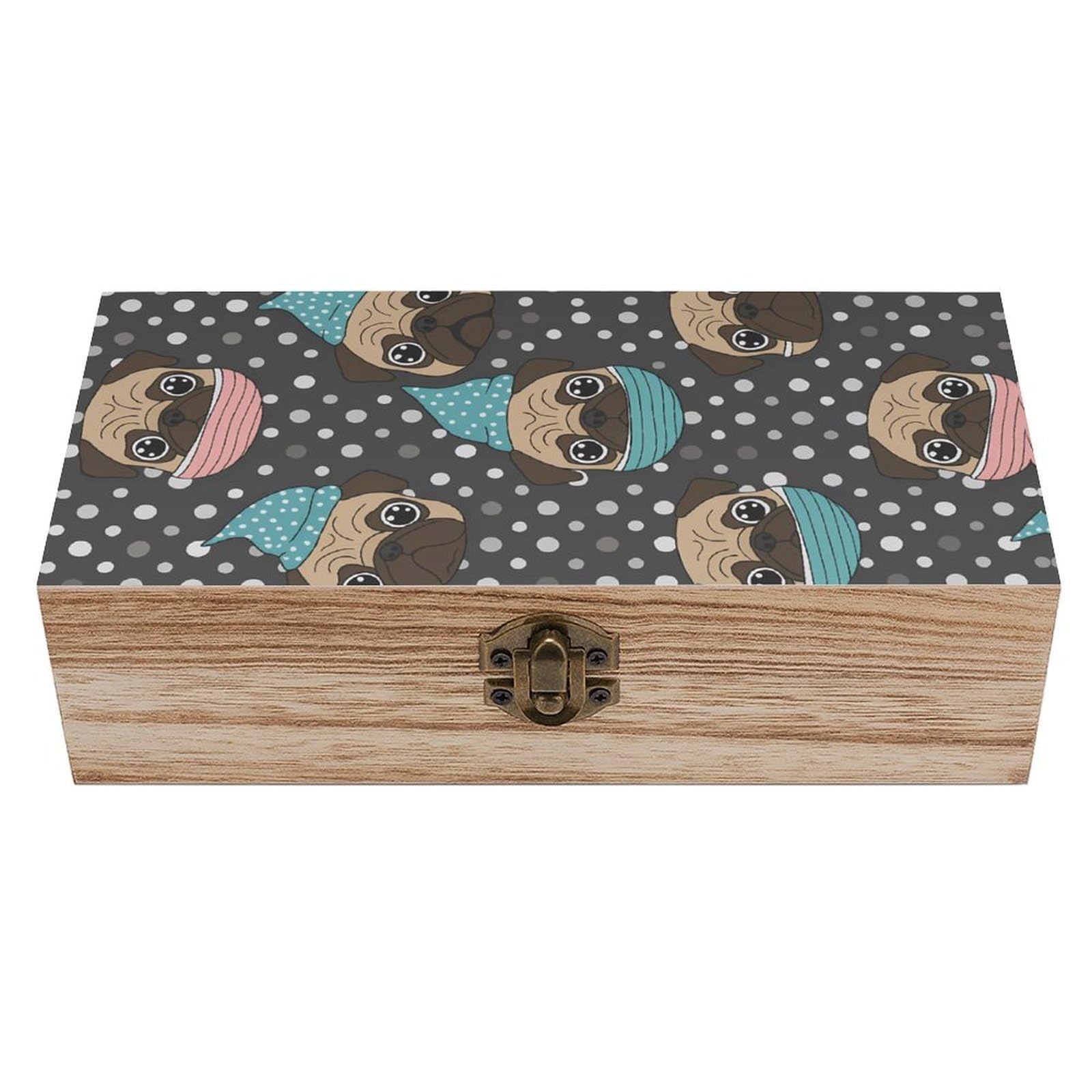 HLBSDM Cute Pug Polka Dot Wooden Storage Vintage Keepsake Decorative Boxs