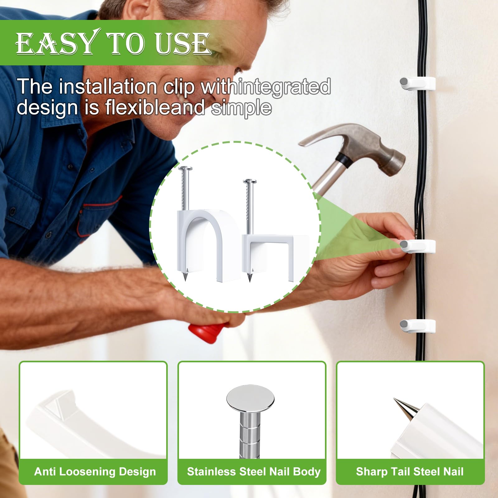 mxuteuk 100PCS Cable Clips with Steel Nails,10mm Round White Cable Wire Clips,Wall Clips for Cords,Cable Cord Clips for RG6 RG59 CAT6 RJ45 — Amazon image 3