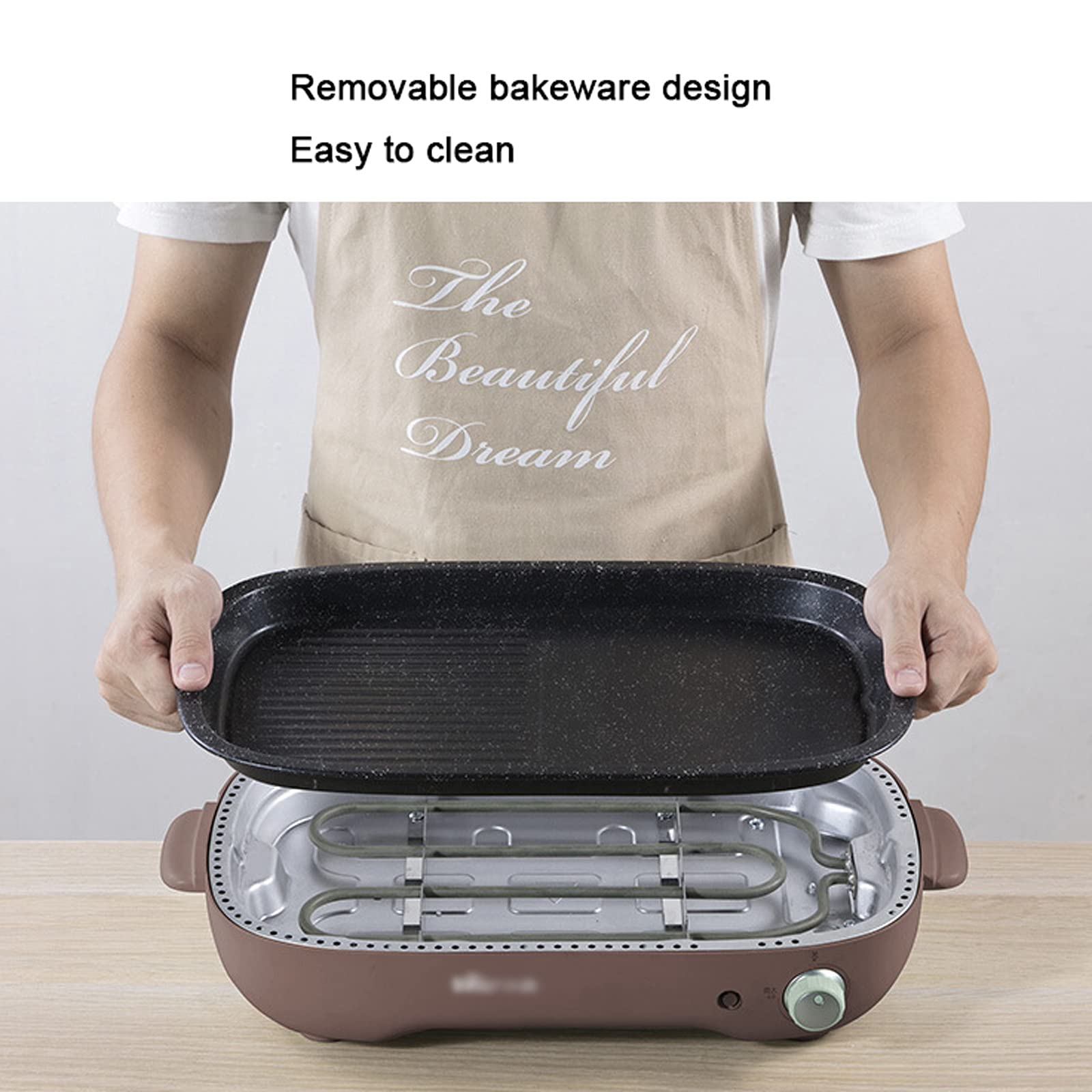 Barbecue Carbonella Grill da incasso senza fumo Grill 1200W griglia elettrica Grill Grill Rimovibile antiaderente BBQ Grill Grill Griddle Capacità per 3-5 persone Pratico barbecue strumenti BBQ Carbon