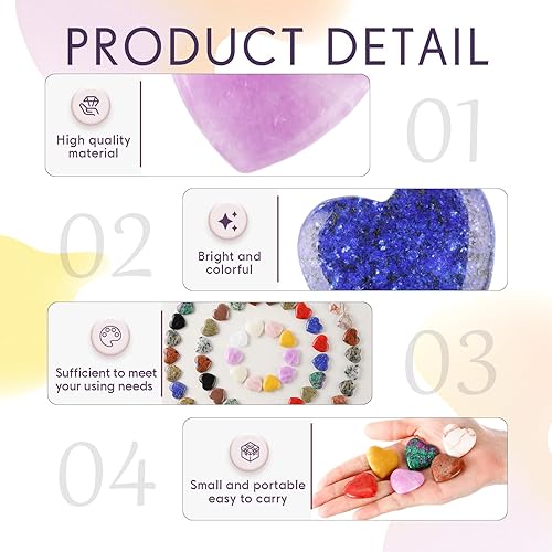 Miniatura 3 de Nuenen 72 piezas de piedras de cristal natural en forma de corazón de 1.2 pulgadas, piedras de preocupación a granel, corazón a granel, bolsillo de
