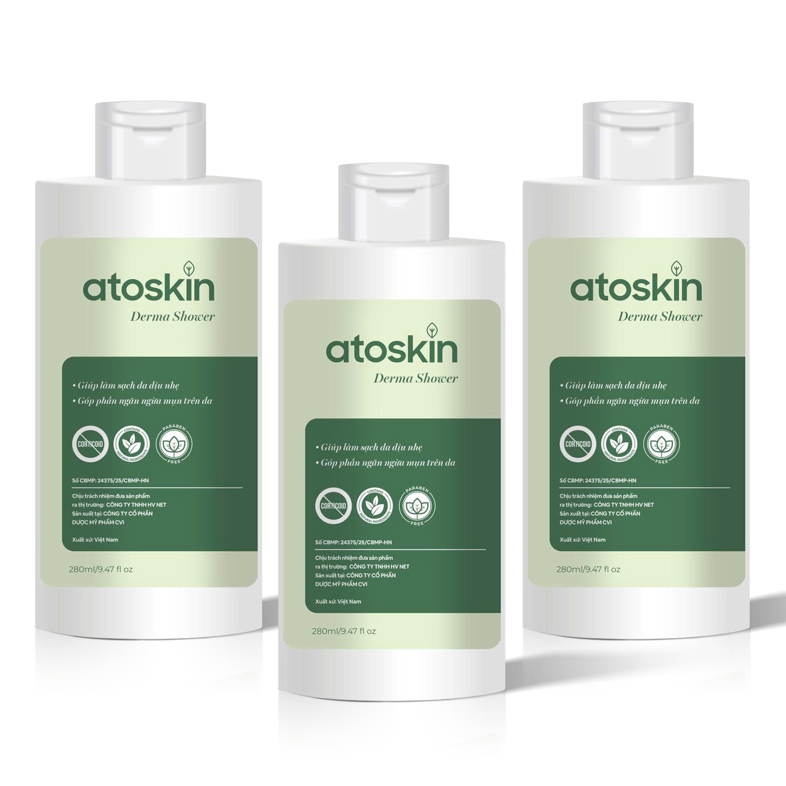 Atoskin Derma Shower 3 Pack Herbal Body Cleanser for Oily Acne-Prone Skin with Rosemary 7 Botanical Extracts 28