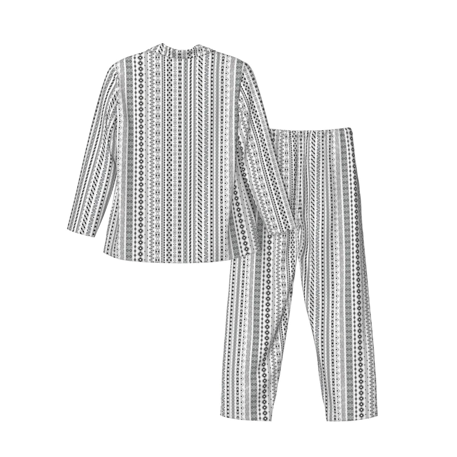 Boho Triangolo Strisce Stampa Uomo Manica Lunga Pigiama Set Pigiameria Due Pezzi Casa Viaggio Outfit Lounge Pantaloni
