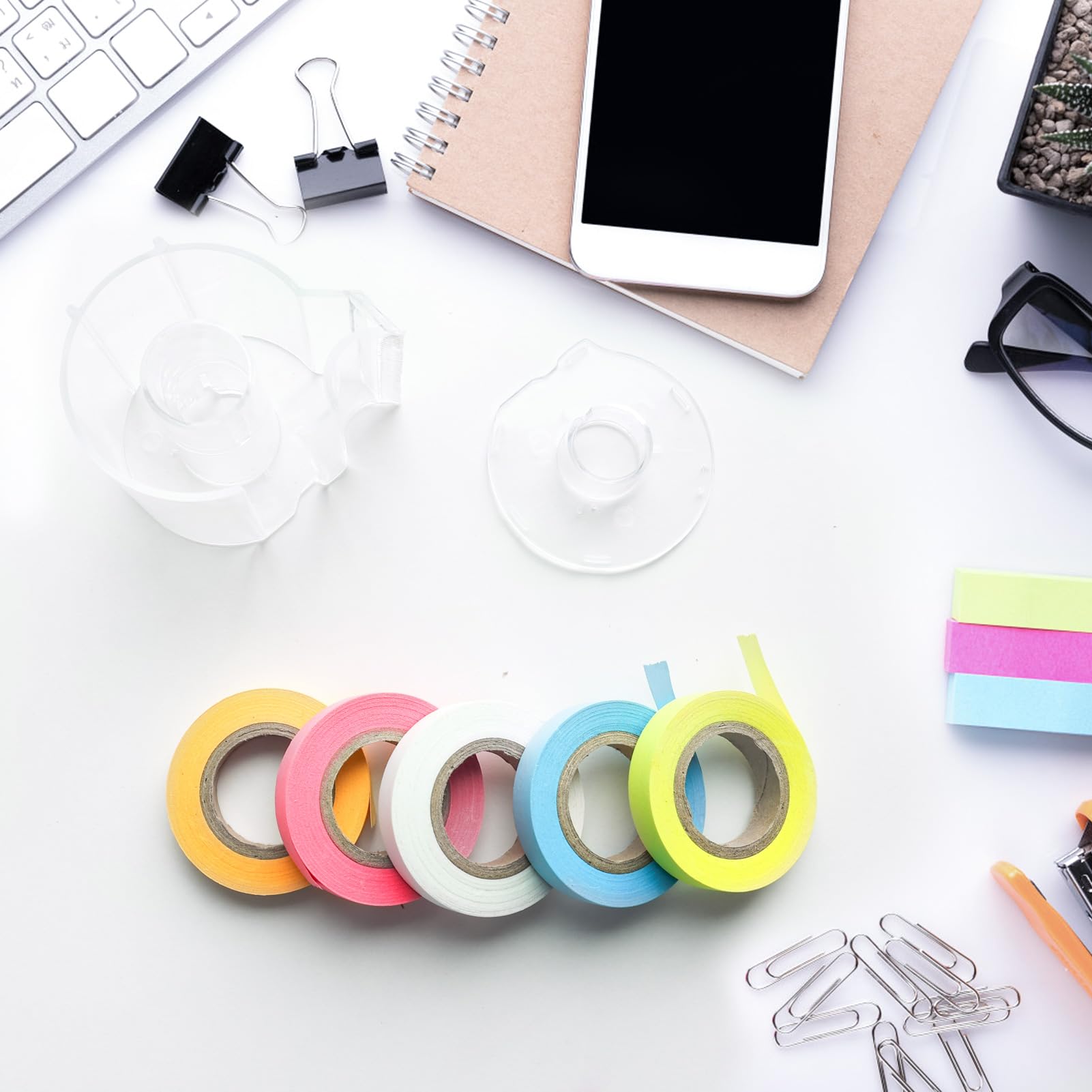 Amazon.co.jp: WWW 付箋 カッター付き 5巻 5色 強粘着 ノート 透明