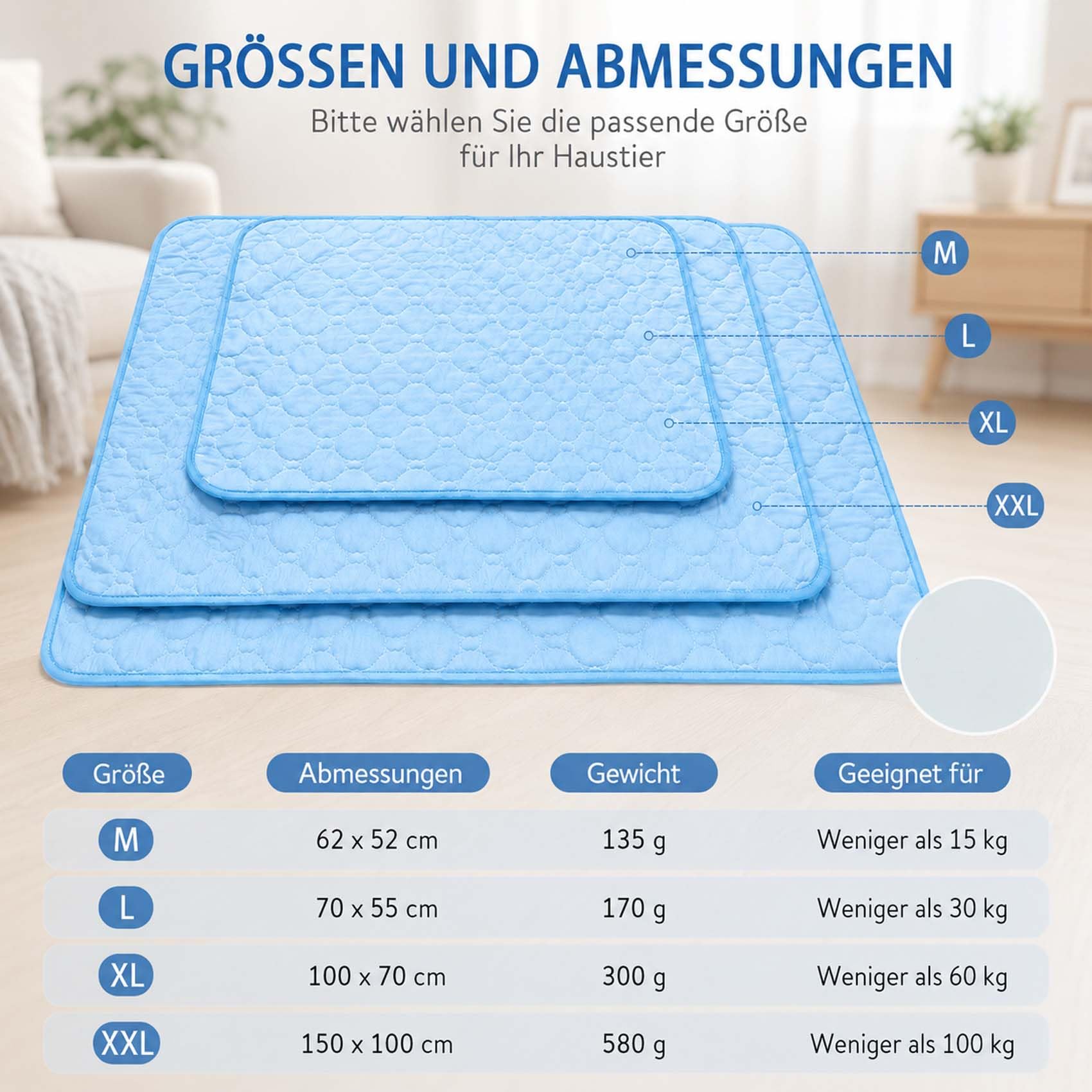 Leyof KüHlmattе Katze Ohne Gel, KüHlmattе Ohne Gel Katze, 4 GrößEn – Geeignet FüR Katzen & Hunde; Waschbare, rutschfeste KüHlmatte Aus Eisseide FüR Den Innen & AußEnbereich (Grau,M)