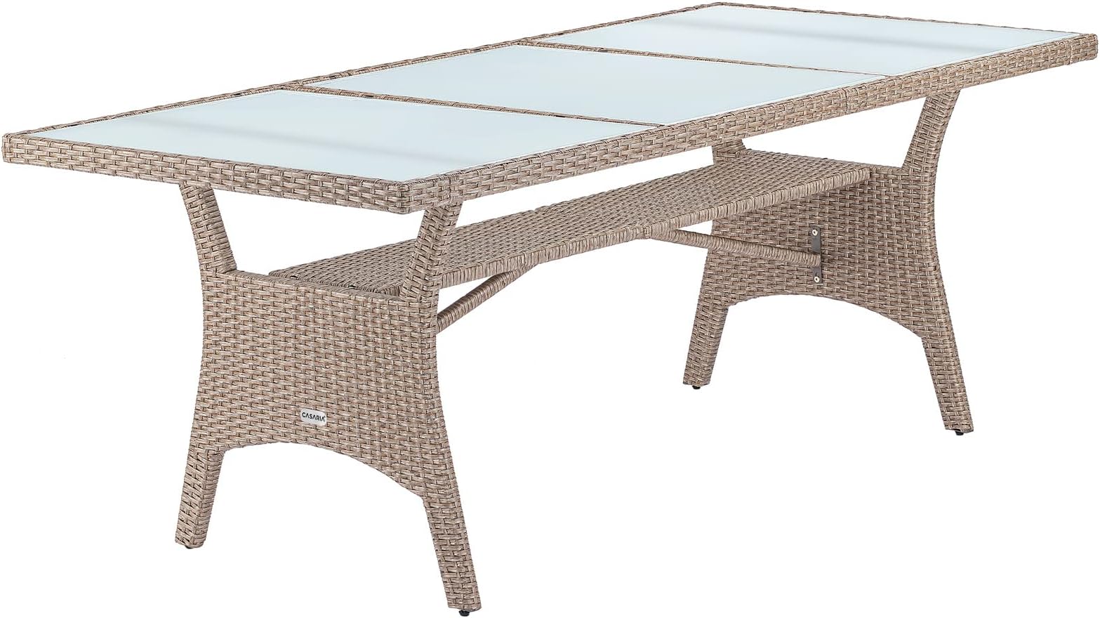 CASARIA Poly Rattan Garden Table With Shelf Safety Glass Top Plate