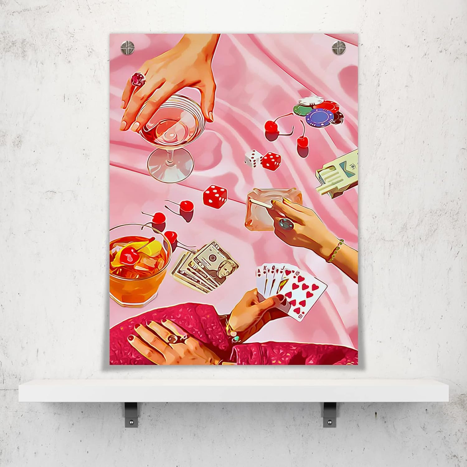 Vintage Pink Casino Dice and Cocktail Canvas Wall Art