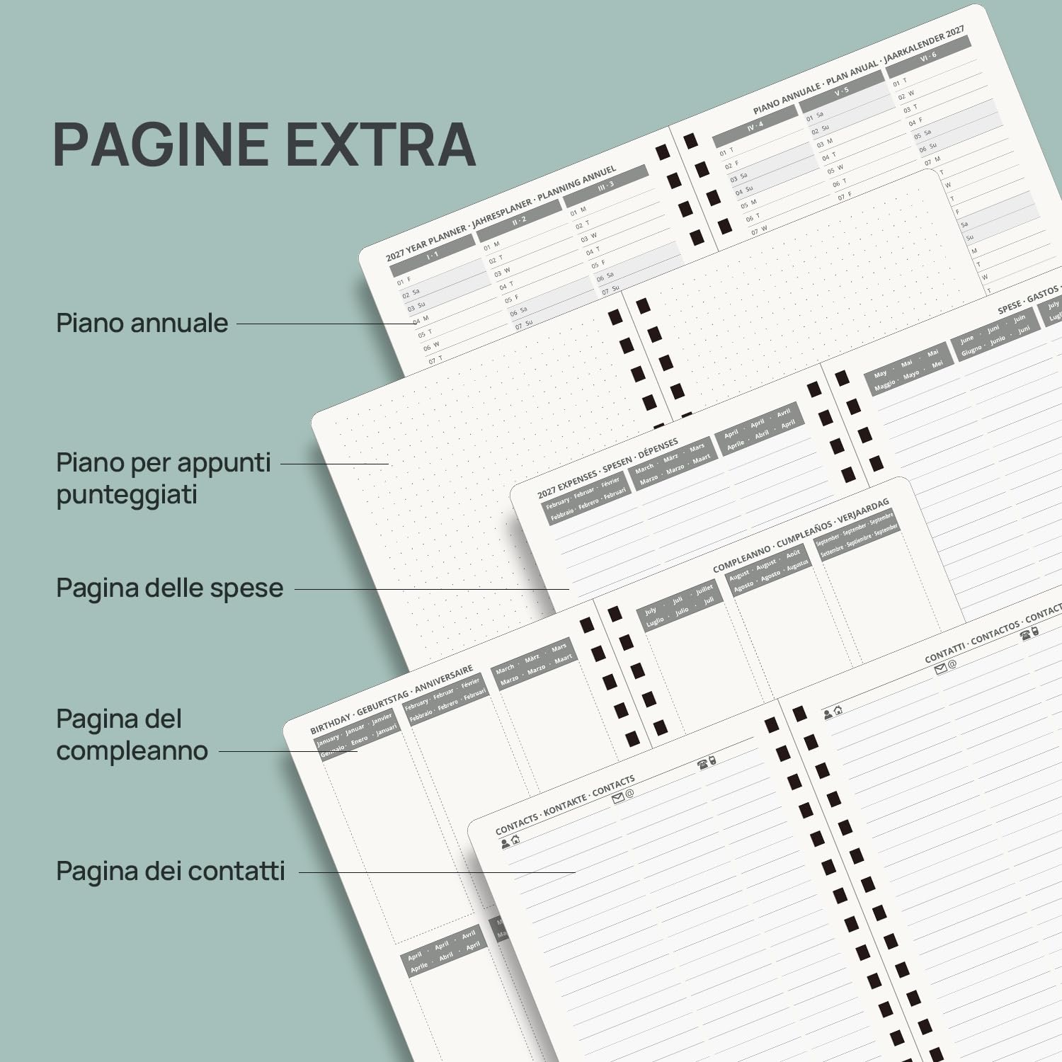 POPRUN Agenda Giornaliera 2026 2027 A5 Spirale, Daily Planner 21,5 x 14,5 cm 1 Giorno 1 Pagina da Ago.2026 a Lug.2027 con Schede Mensili, Carta Spessa da 80 GSM, Viola Chiaro