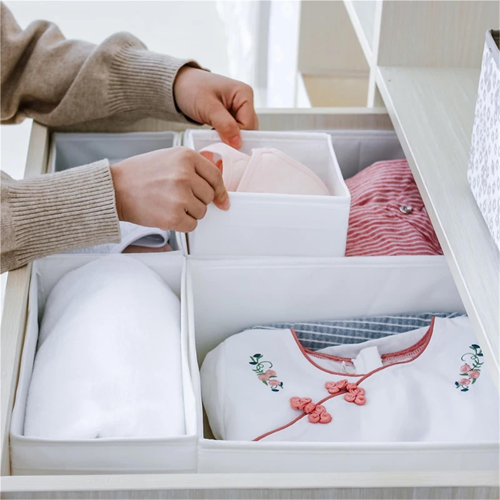 Caja organizadora de ropa, cajones con compartimentos for armario, ropa interior plegable, contenedores de almacenamiento for calcetines, 3/6 Uds.(6PCS Gray Set)