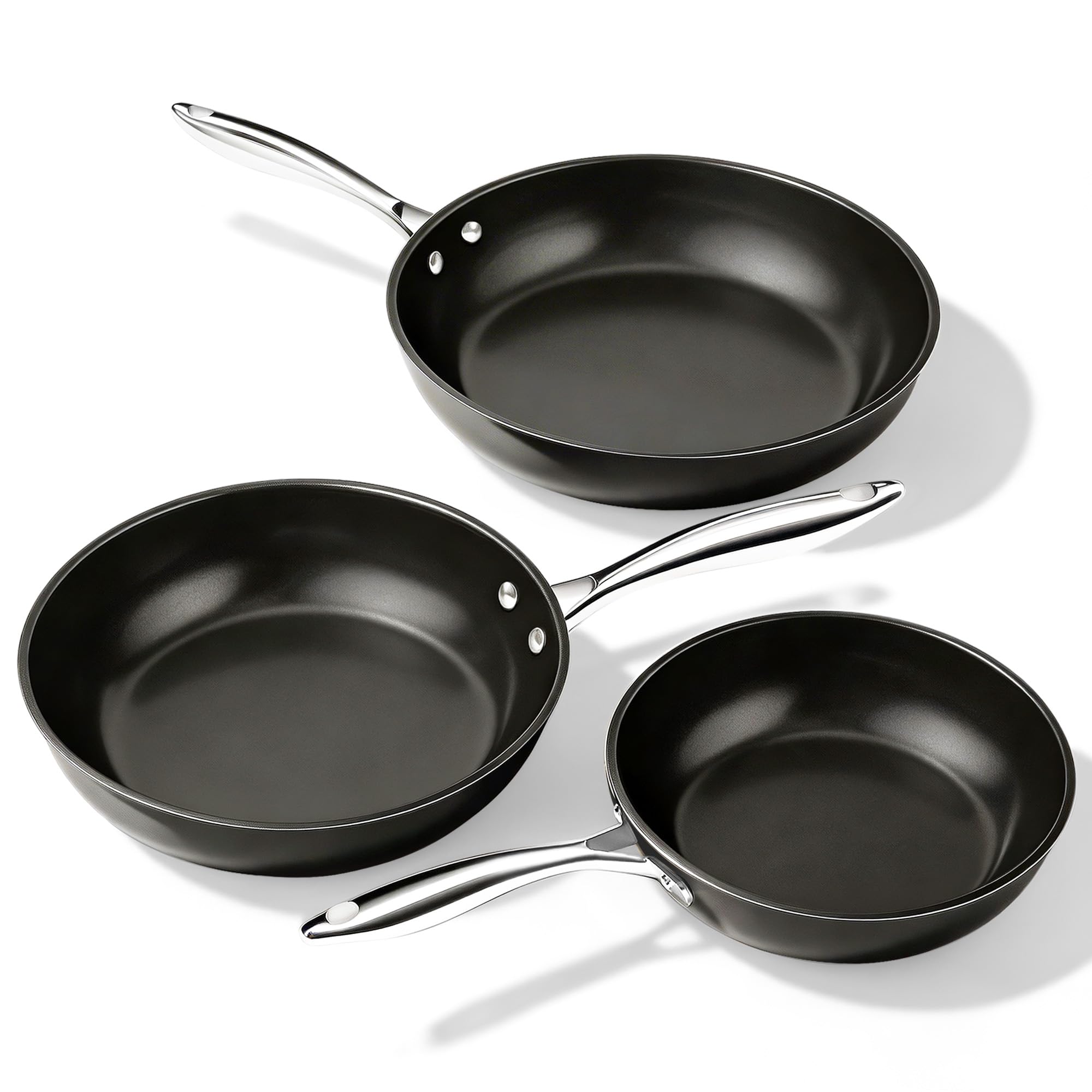 UUKRAVE Keramik Bratpfannen ohne Teflon, Pfannenset Induktion, Keramikpfanne ohne ptfe und pfoa 20/24/28 cm Ceramic Pfanne für Alle Herdarten Backofenfest, Spülmaschinenfest (Schwarz)