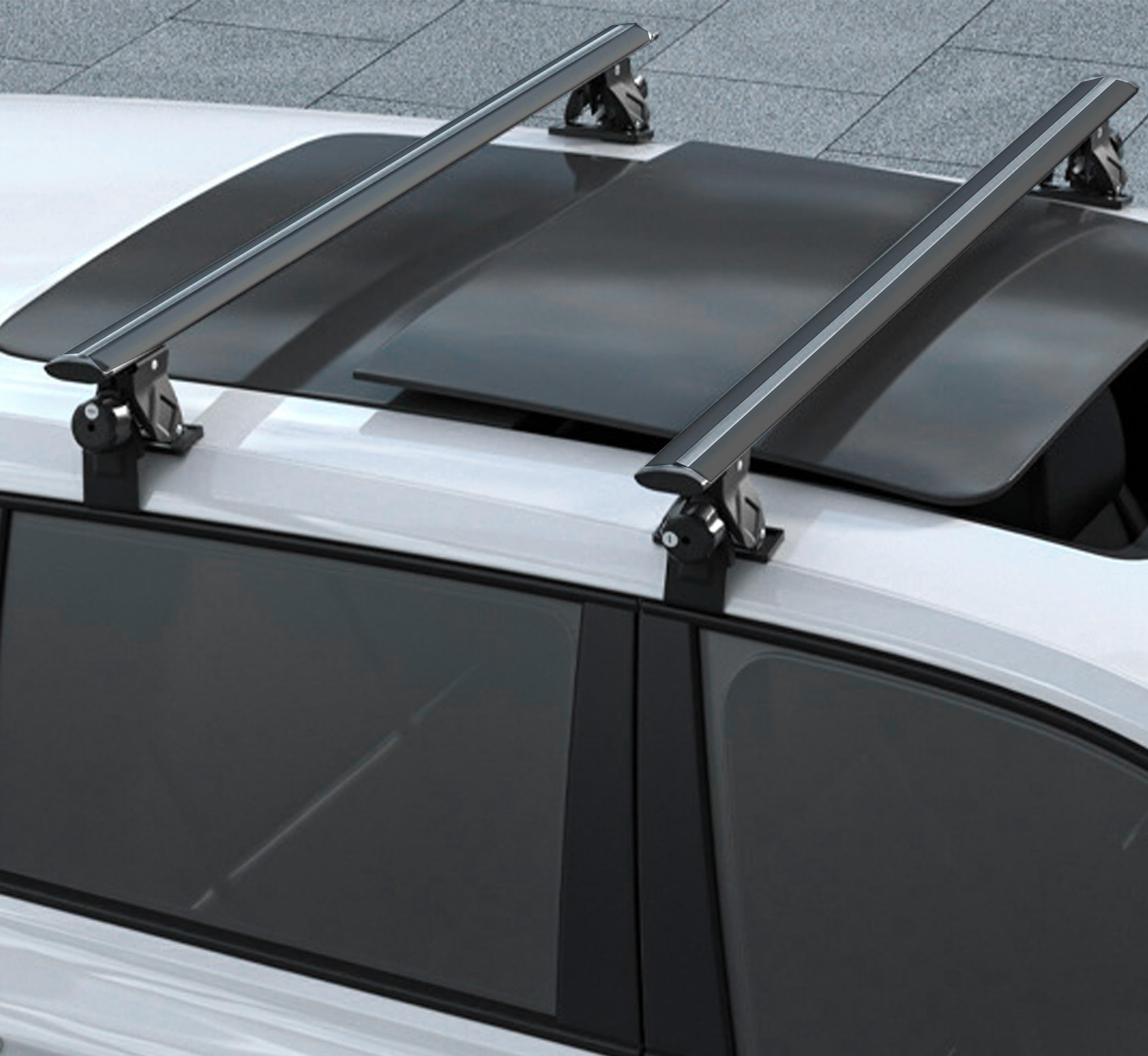 Rebeca Shop® Barre Da Tetto Portapacchi Universali Con Serratura Antifurto Nero Adatte Per Auto Con Tetto Liscio Senza Barre Longitudinali O Rails 130-140cm (Barre 130cm (LS22)