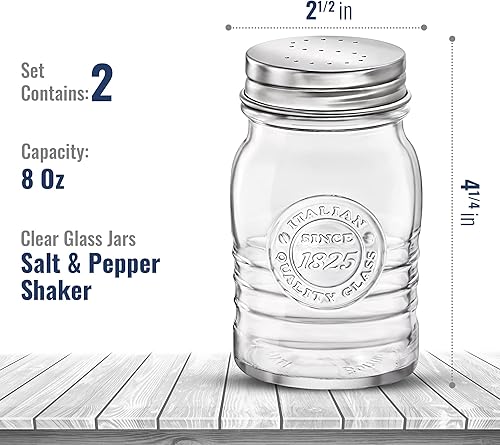Miniatura 2 de Bormioli Rocco Officina 1825 - Juego de 2 saleros y pimenteros transparentes, 8 onzas, resistentes a las manchas, tarros de vidrio duraderos,