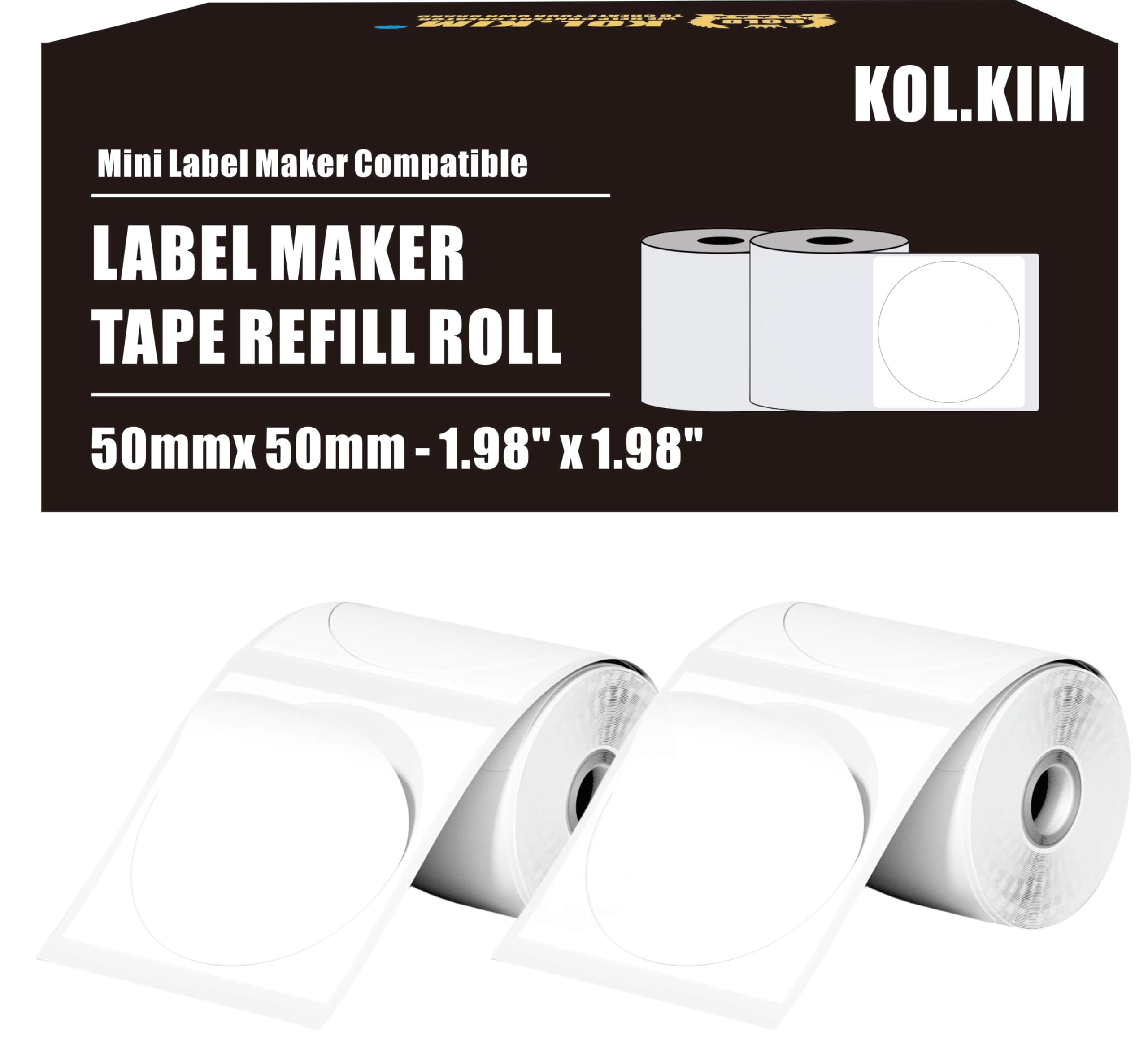 KOl.KIM 2x2 inch Round Circle Sticker Labels Waterproof Kitchen Pantry Jar Labels for Phomemo Label Printer M110 M220 Labels Refill for Marklife P50 for Niimbot B3S Clabel 221B 220B 320B 50mm (White)
