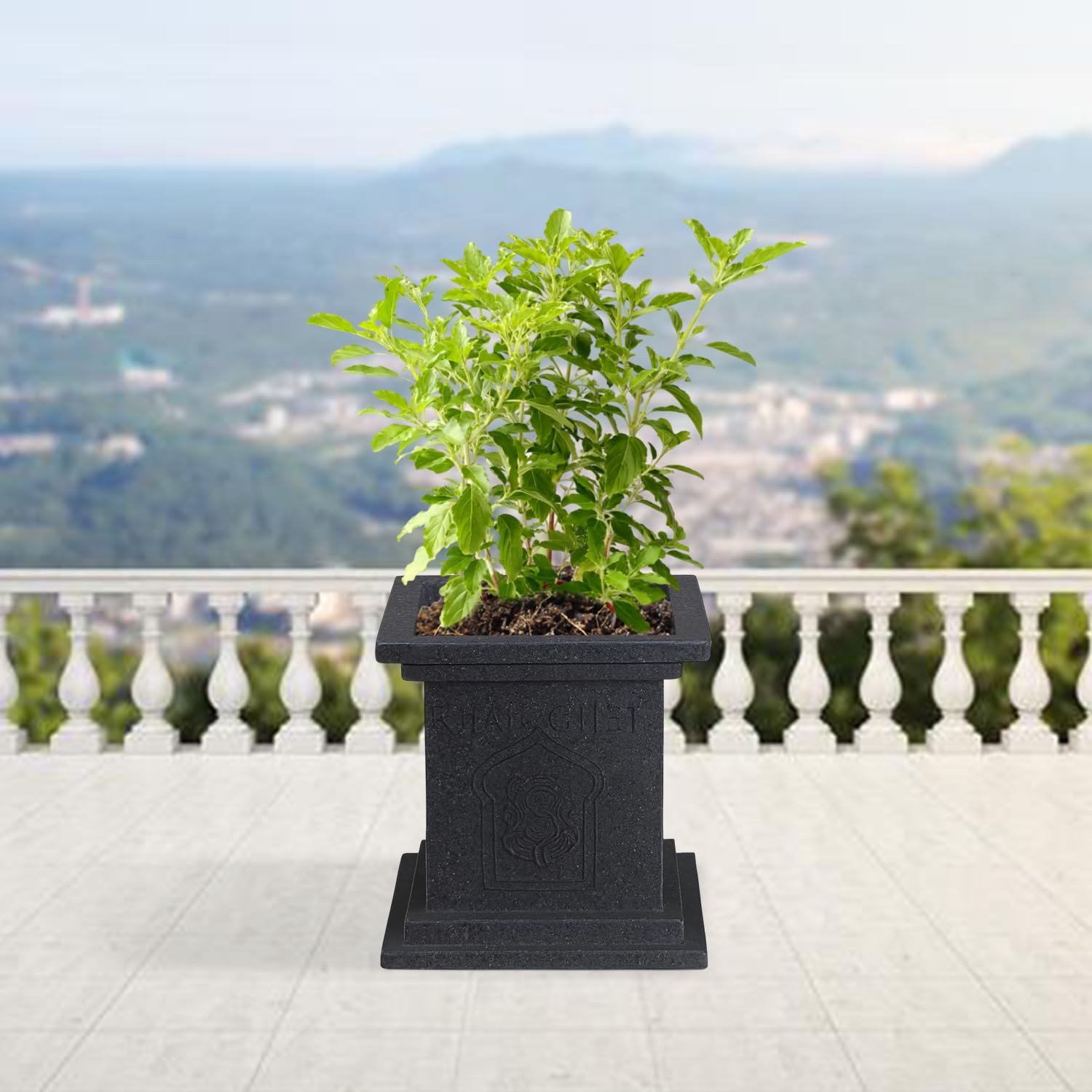 BonKaso 10 inch Dark Grey Tulsi Pot – Tall, Durable & Lightweight German Polymer Planter for Indoor & Outdoor Use: Home, Office, Garden & Balcony (Gamla/Gamale)-image-25