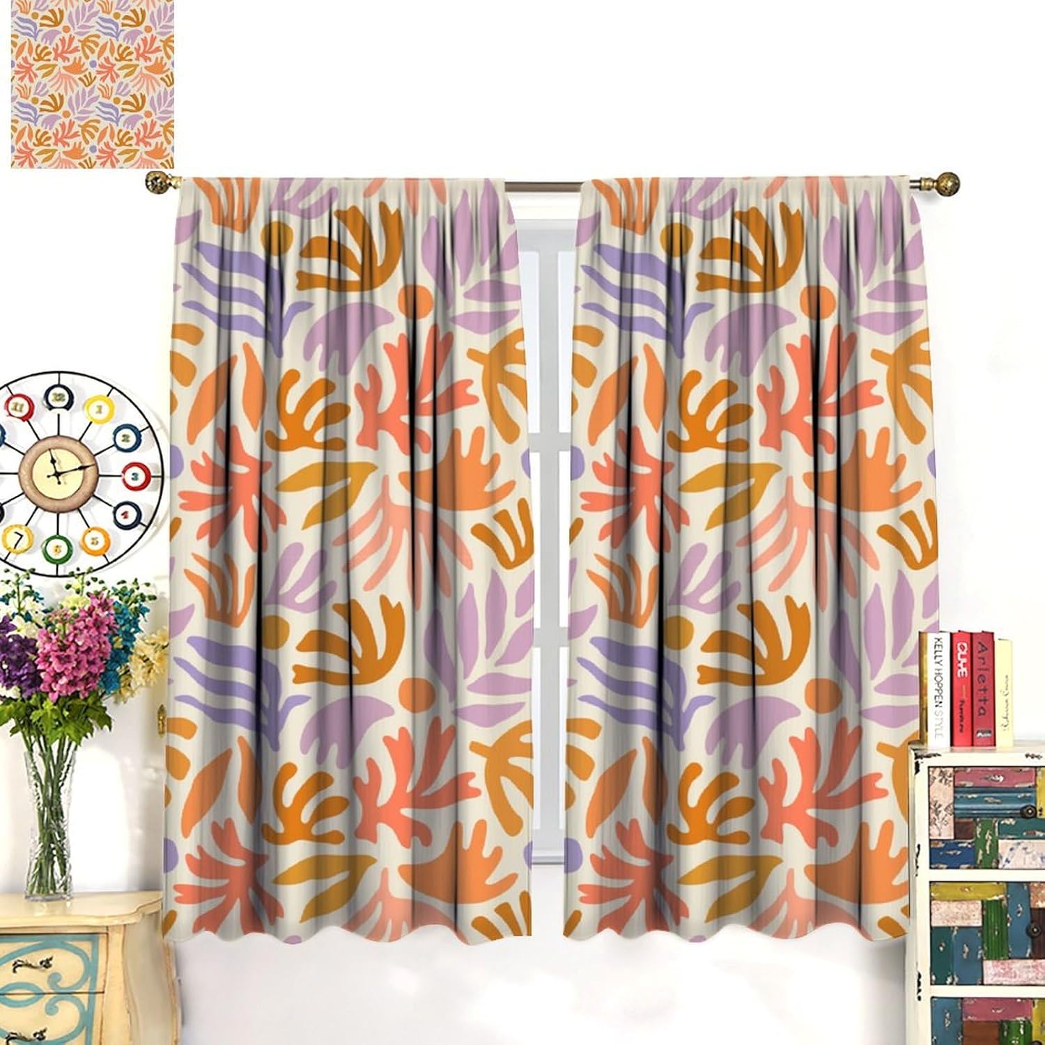 Retro Hippie Flowers Curtains for Bedroom Vintage Boho Flower Window Treatments Aesthetic 70S Groovy Abstrack Blossom Farmhouse Country Drapes for Living Room Kitchen W52xL84in