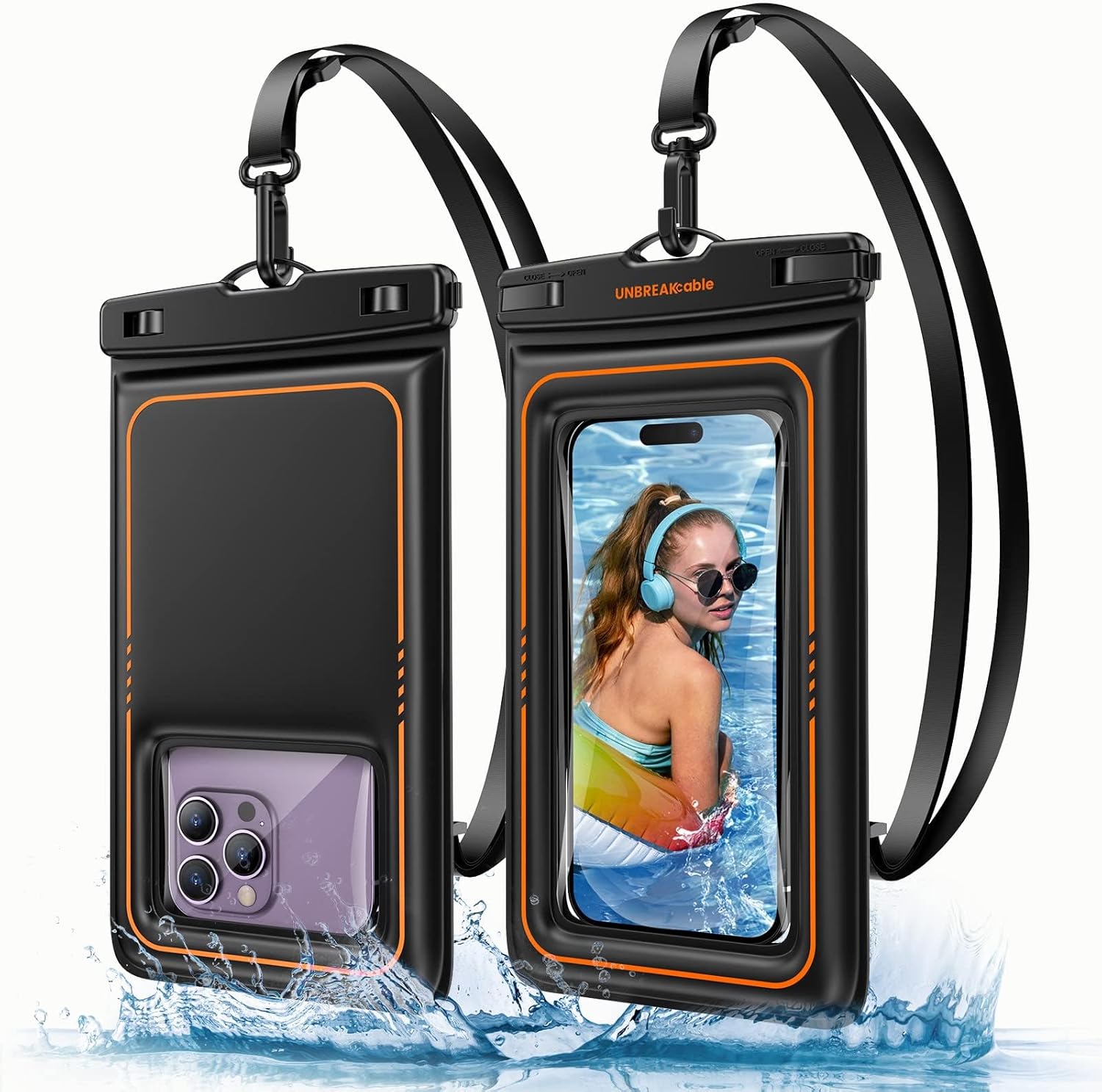 UNBREAKcable Floating Waterproof Phone Pouch 2 Pack, IPX8 Waterproof Phone Case Dry Bag Kayak/Beach/Cruise Travel Essentials, Water Proof Pouch for iPhone 16 15 Pro Max, Samsung S25 Ultra S24 S23-7″