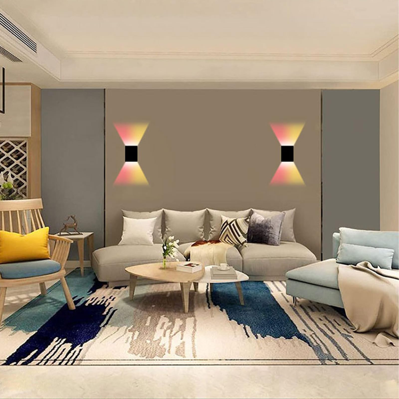 RGB Wandleuchten LED Dimmbare mit Fernbedienung Innen Wandbeleuchtung Raumdekoration Aluminium Wandlampen Up Down Beleuchtung Wohnzimmer Schlafzimmer Flur Treppenhaus (Weiß,2 Stück)