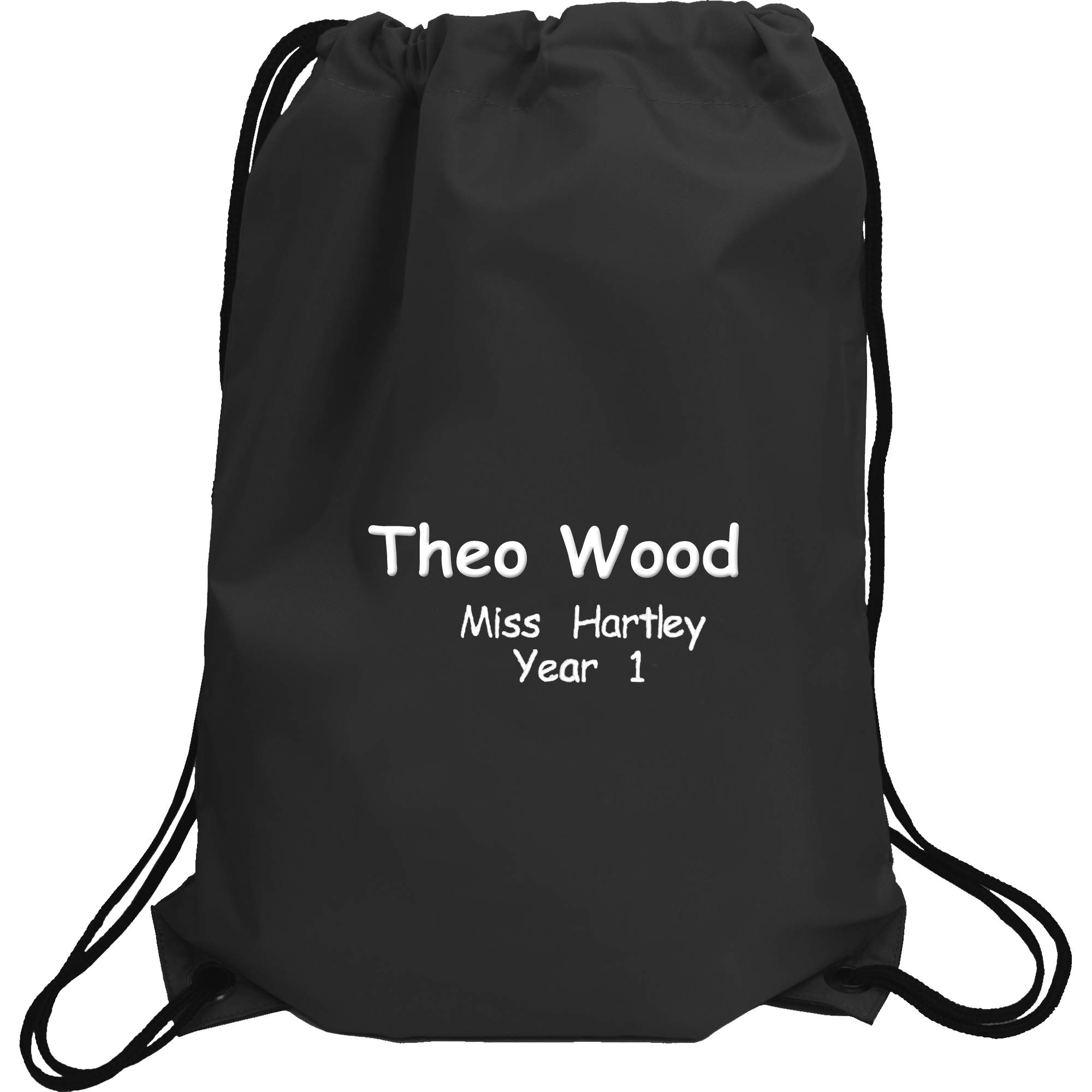 Boy's Personalised Name, Teacher & School Year Sports PE Drawstring Gym & Swimming Bag (Black)