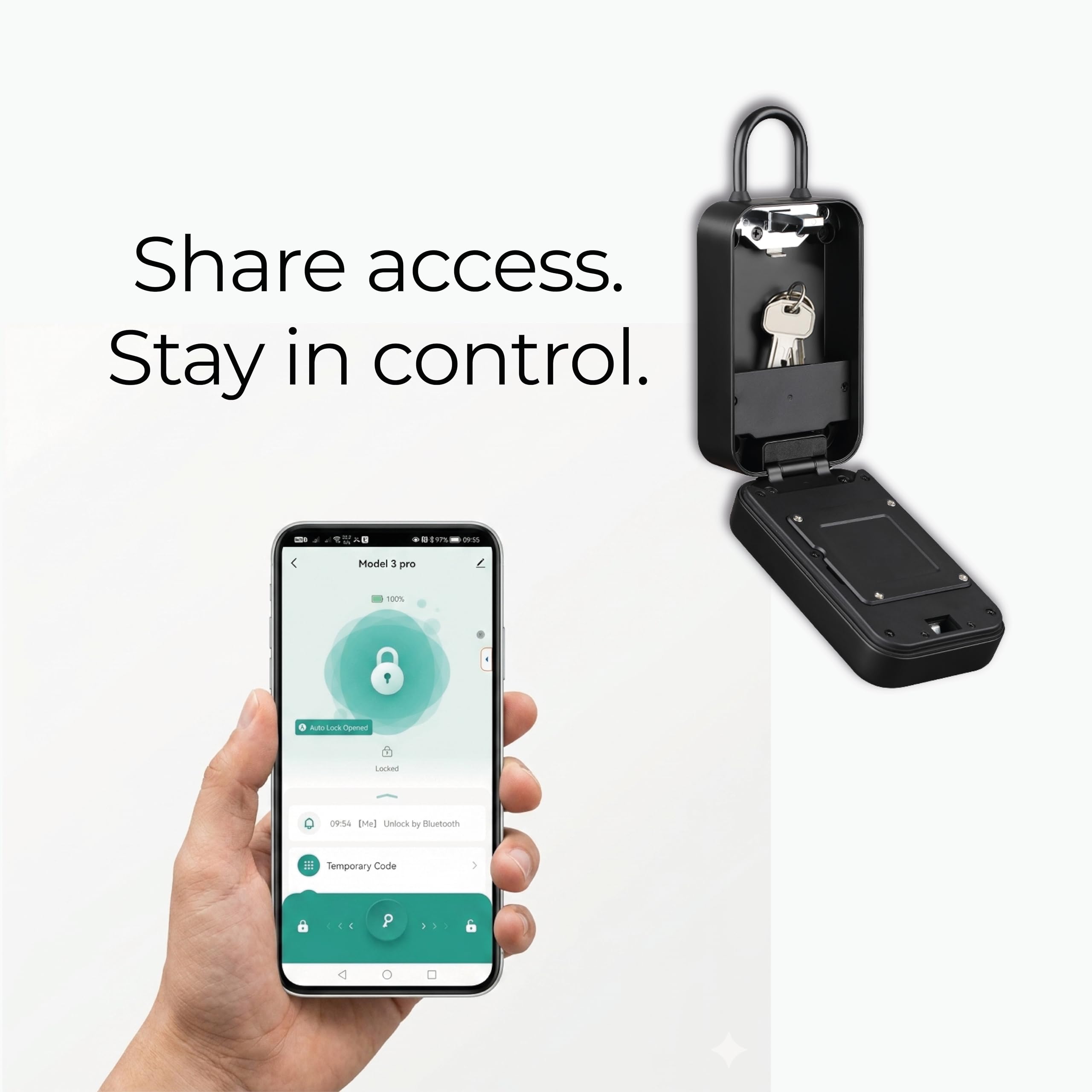 Boîte à clés connectée Tuya - Autonomie accrue - Capteur exclusif Ouvert/Fermé - Passerelle Bluetooth/Wi-Fi - Code, 5 Badges, Smartphone, 2 Clés de Secours - IP66