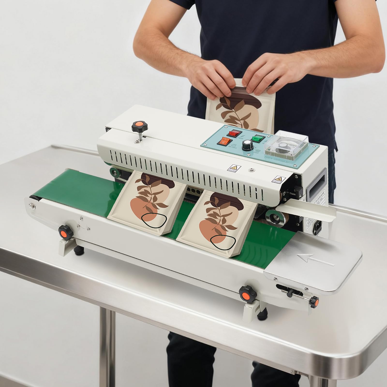 FR-900 Machine à emballer à chaud automatique avec molette de pression, machine à souder pour sacs en plastique, sacs en feuille d'aluminium, réglable de 0,02 à 0,8 mm d'épaisseur