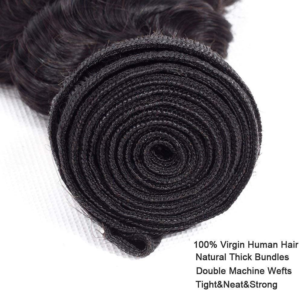 Human Hair Bundles Extensions de cheveux humains #1B Natural Black Color Deep Wave Echthaar Tressen Human Hair Extension 1 Bundles Totaling 100 Grams12 Pouces