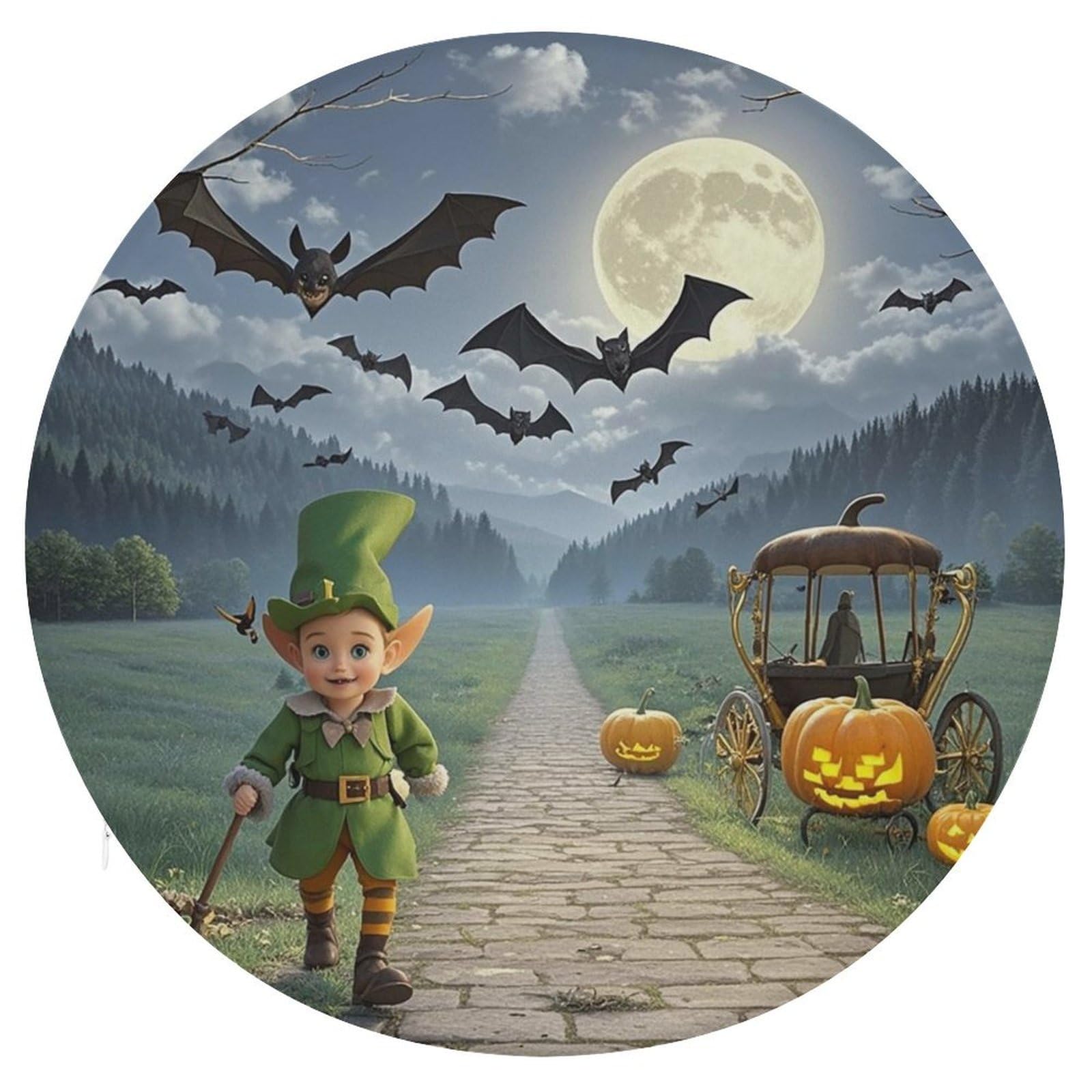 LZQPOEAS Moonlight Bat Night Swivel Seat Cushion with Supportive Memory Foam Comfort Round Bar Stool Cushion 15.3" Diameter Rotating Seat Cushions Fashion Chair Pad for Car Office Home
