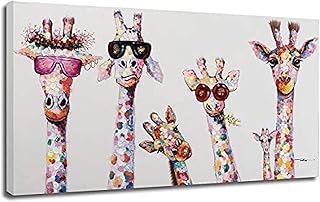 Quadro su tela con animali - Famiglia di giraffe Pop Art Quadro su tela - Decorazione da parete Quadro con giraffa Quadro con animali divertenti 60x122cm (24x48in) con cornice