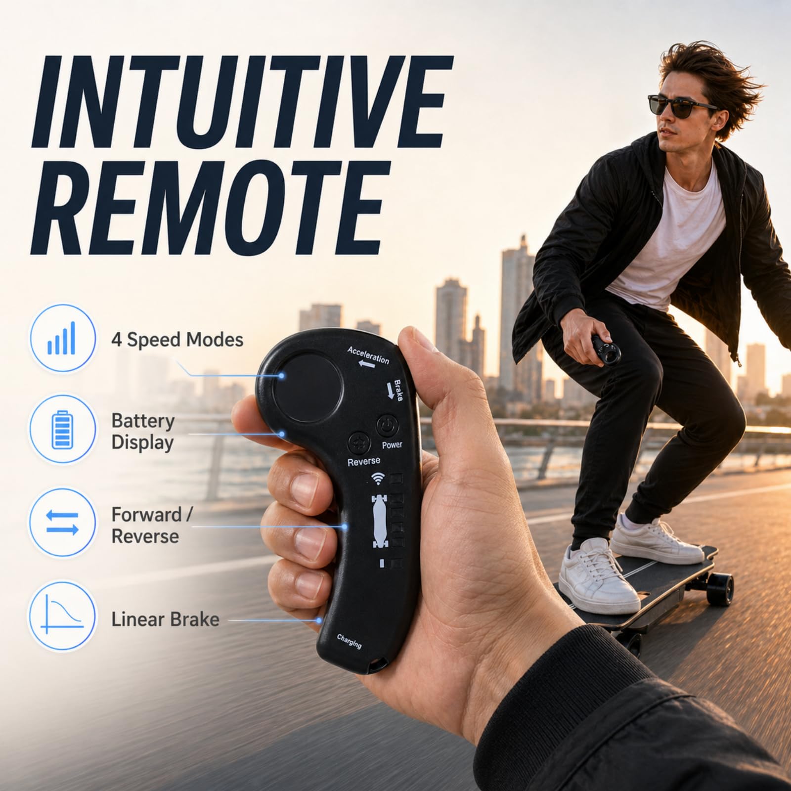 Skateboard Électrique Léger et Portable, Longboard Urbain | 8/15 km Autonomie, Idéal Débutant 8km