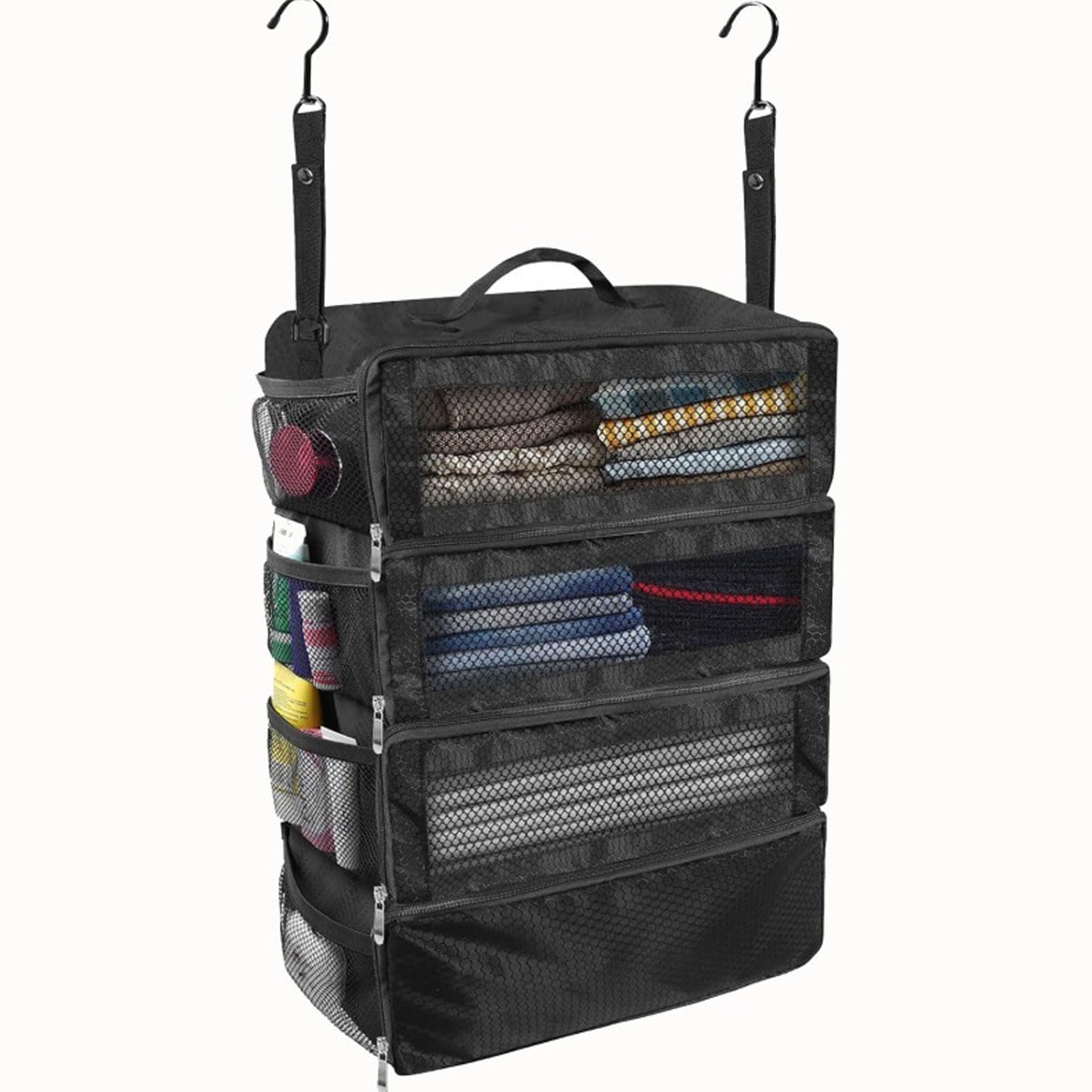 Kofferorganisator, Reisegepäck Organizer Tragbare Hängende Reiseregale Zusammenklappbare Hängepackungswürfel Zum Tragen auf Koffer, Hängende Reisebereicherorganisator (BLACK)