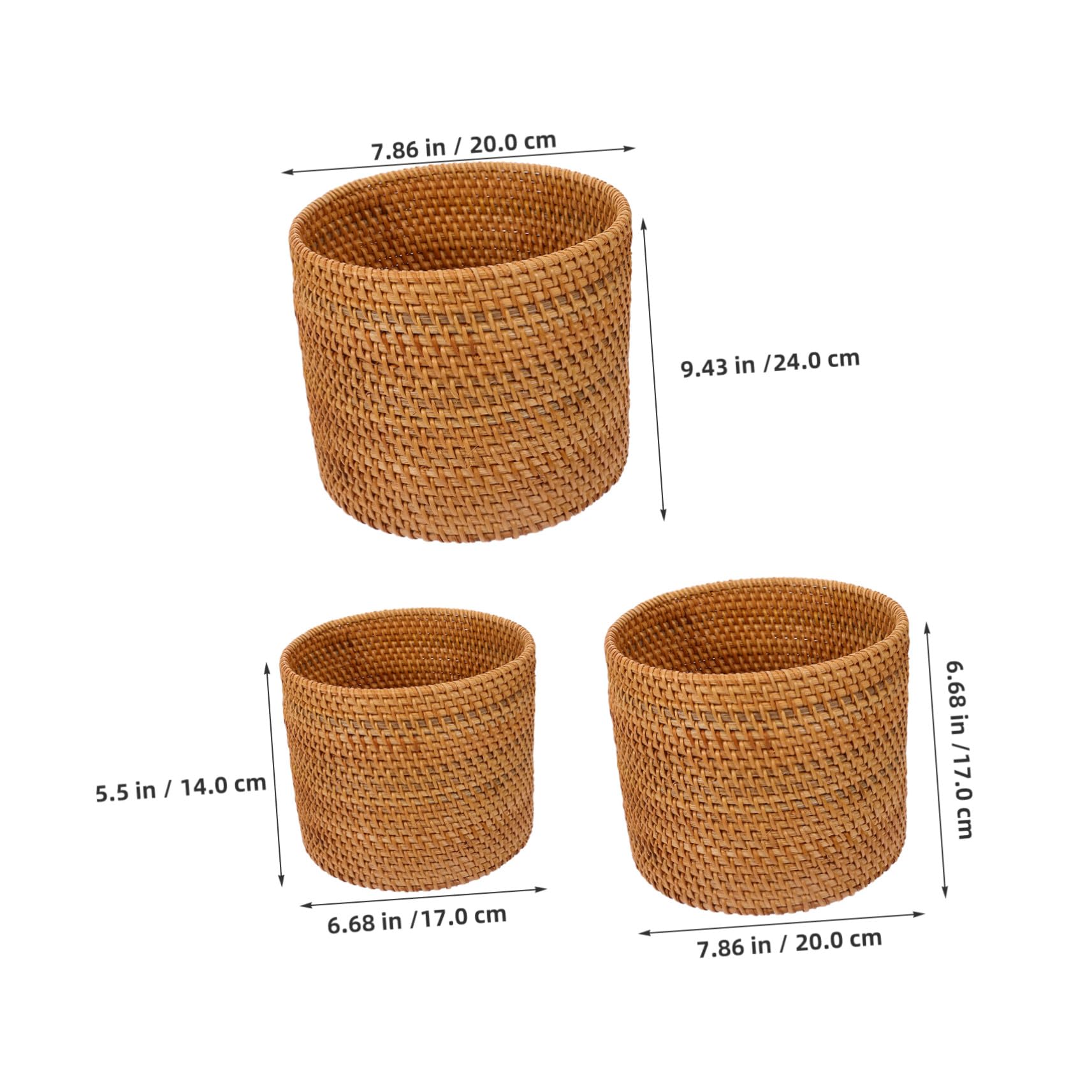 Homoyoyo 3 Pezzi Cestini Rotondi in Rattan Naturale Piccoli Contenitori Decorativi in Rattan Naturale Cestini Portaoggetti e Bidoni per Carta per Bagno Camera e Cucina Leggeri e Versatili