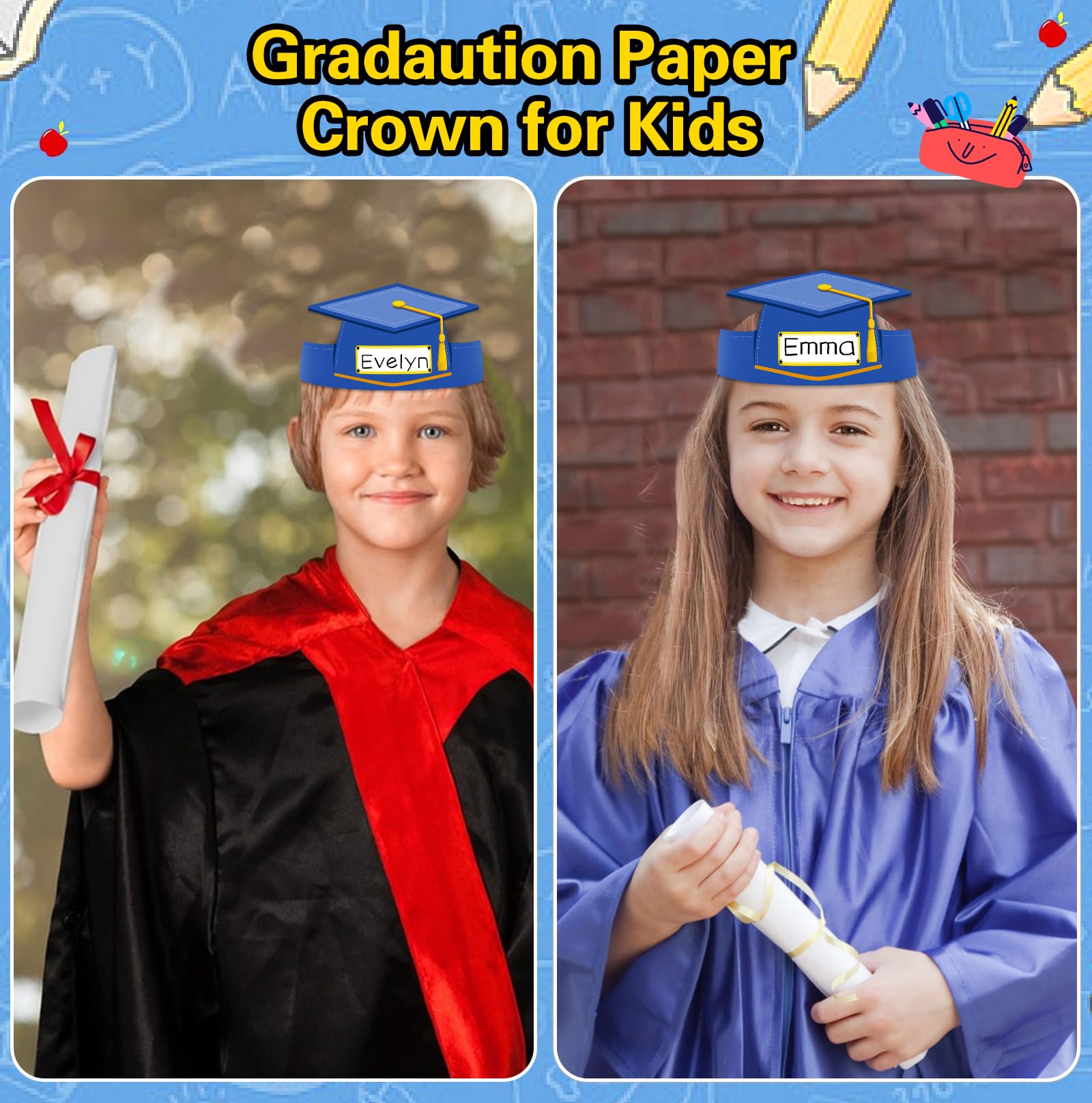 WhatSign 24 gorros de graduación preescolar para niños, corona de papel para jardín de infantes