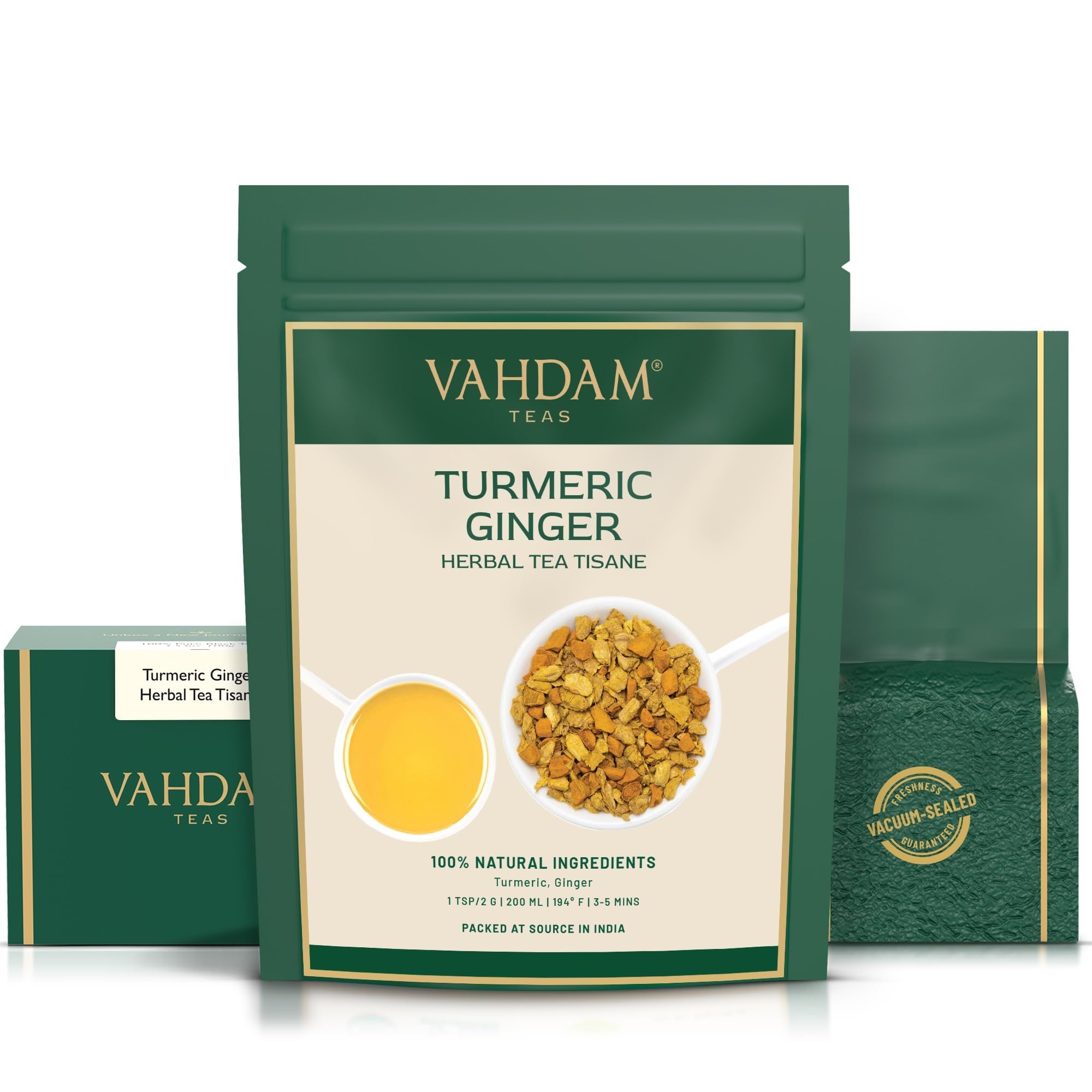 VAHDAM, Té de cúrcuma y jengibre (100 g) | Té de hierbas | sin cafeína | Infusión de té de hierbas | Ingredientes 100% naturales