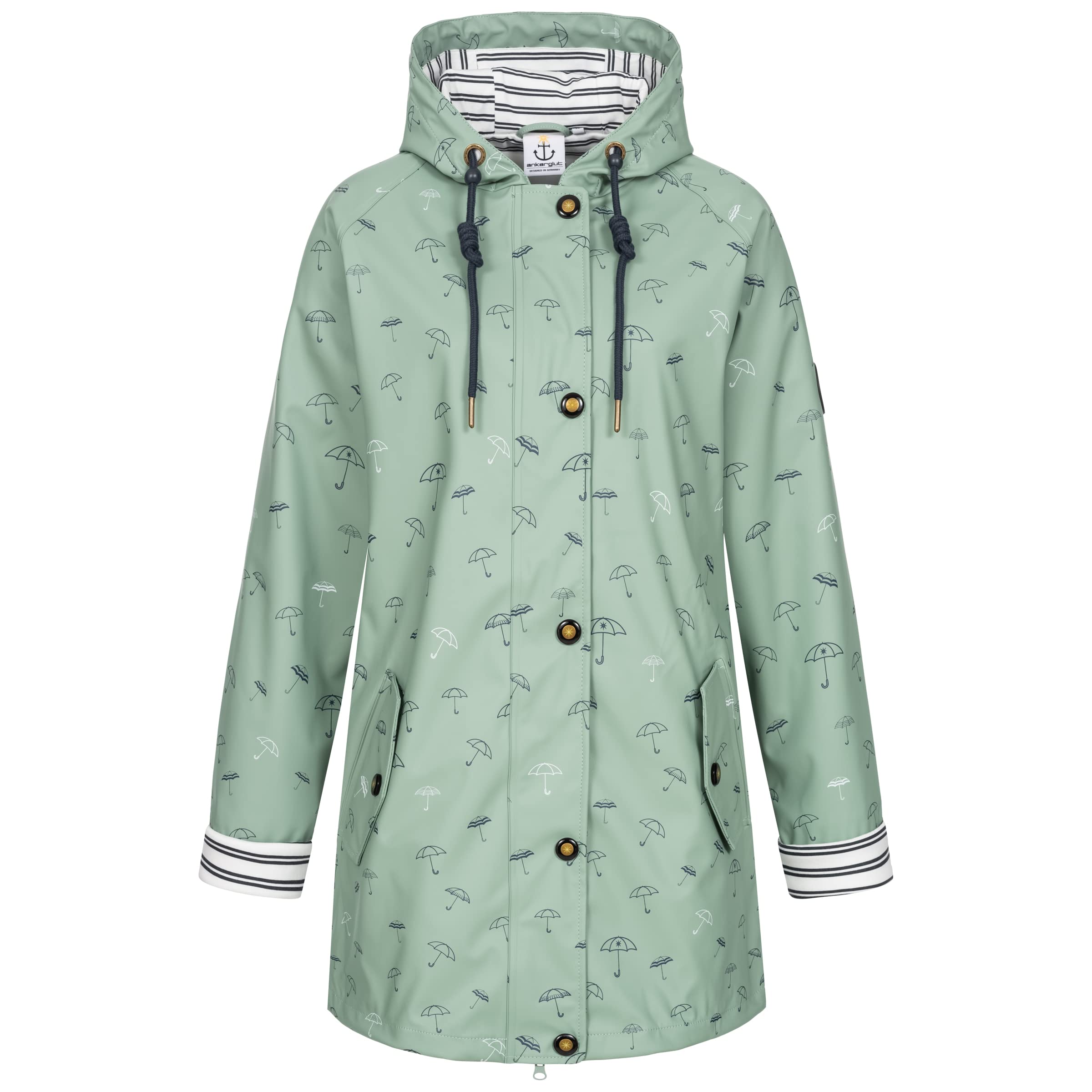 Ankerglut Damen Damen Friesennerz Regenmantel Regenjacke mit Kapuze Gefüttert Wasserdicht Wetterfest Übergangsjacke #Ankerglutbucht Regenjacke (1er Pack)