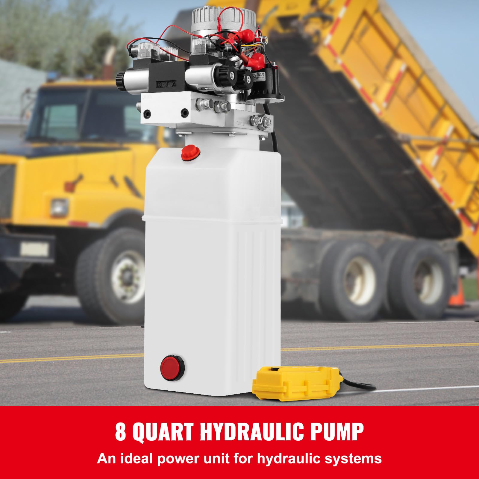 Happybuy Hydraulic Pump 12V DC Hydraulic Power Unit, Double Acting, Double Solenoid Hydraulic Power Pack with 8L Plastic Tank, Max Pressure 200 Bar for Car Lifting